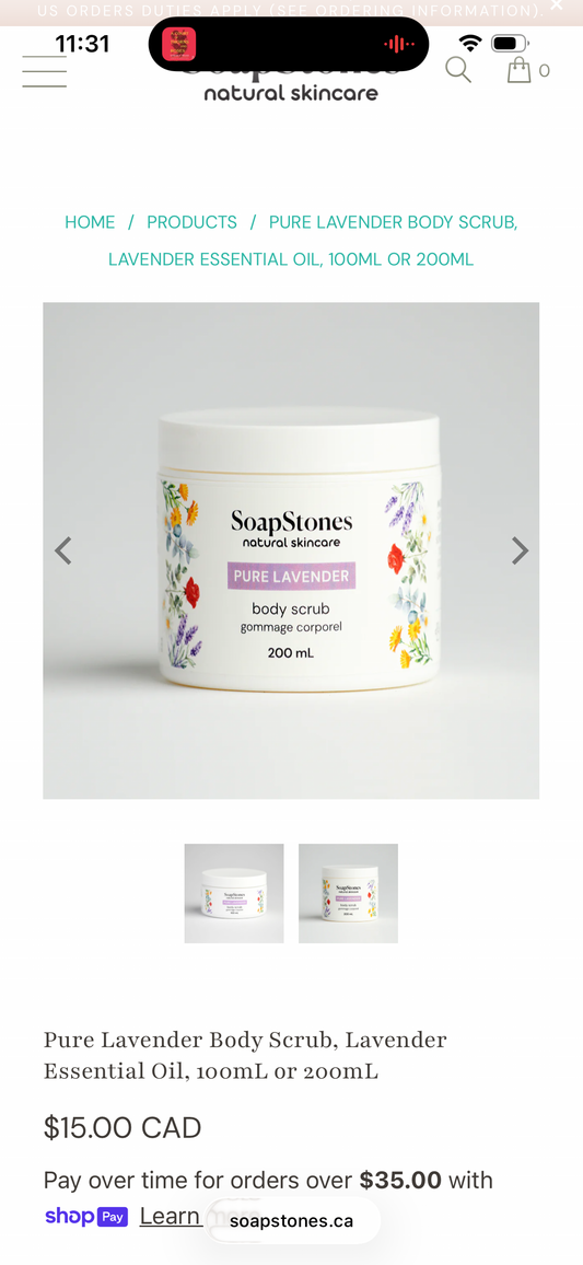 Soapstones Pure Lavender Exfoliating Body Scrub - 200 mL - Gentle and Soothing with Safflower Seed Oil - Essential Oil Infused Body Scrub Exfoliator
