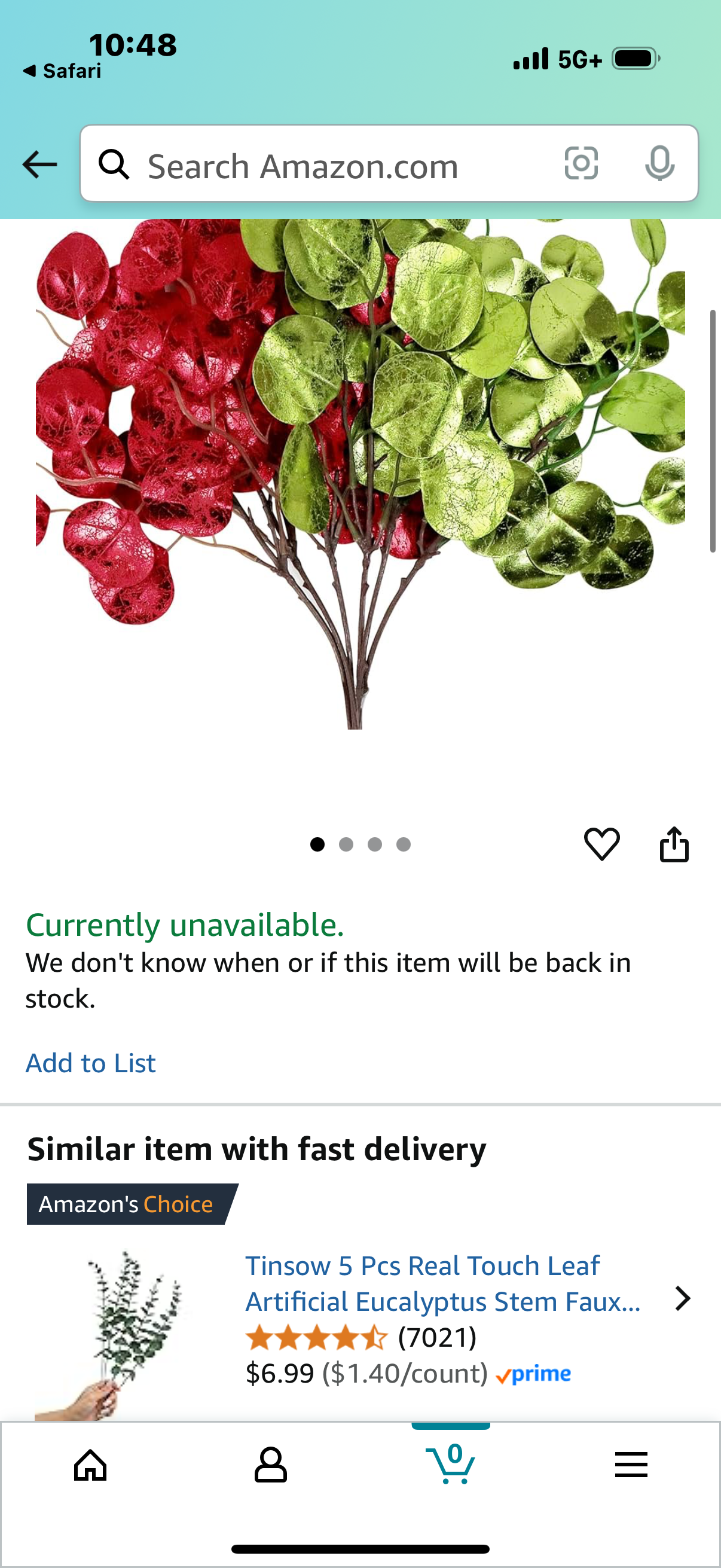 6Pcs Glitter Eucalyptus Leaves, Artificial Eucalyptus Stems Fake Eucalyptus Branches for Christmas Decorations Vase Filler Home Office Flowers Arrangement Centerpiece Decor (Red Green
