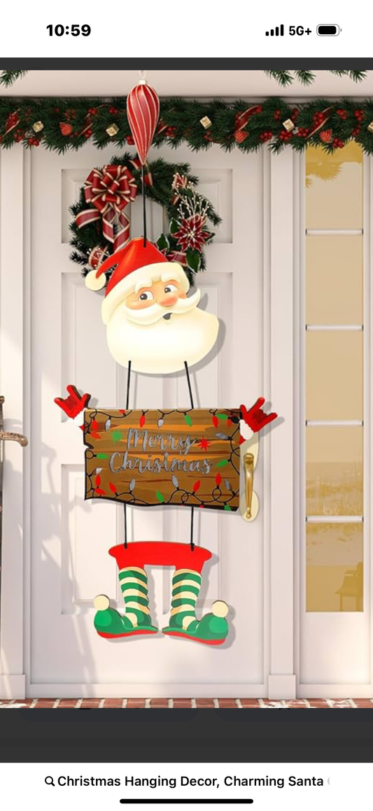Christmas Hanging Decor, Charming Santa Claus Wooden Door Sign, Light-up Merry Christmas Sign,Winter Advent Xmas Decoration for Indoor Walls, Windows and Outdoor Hallways (Batteries Not Included)