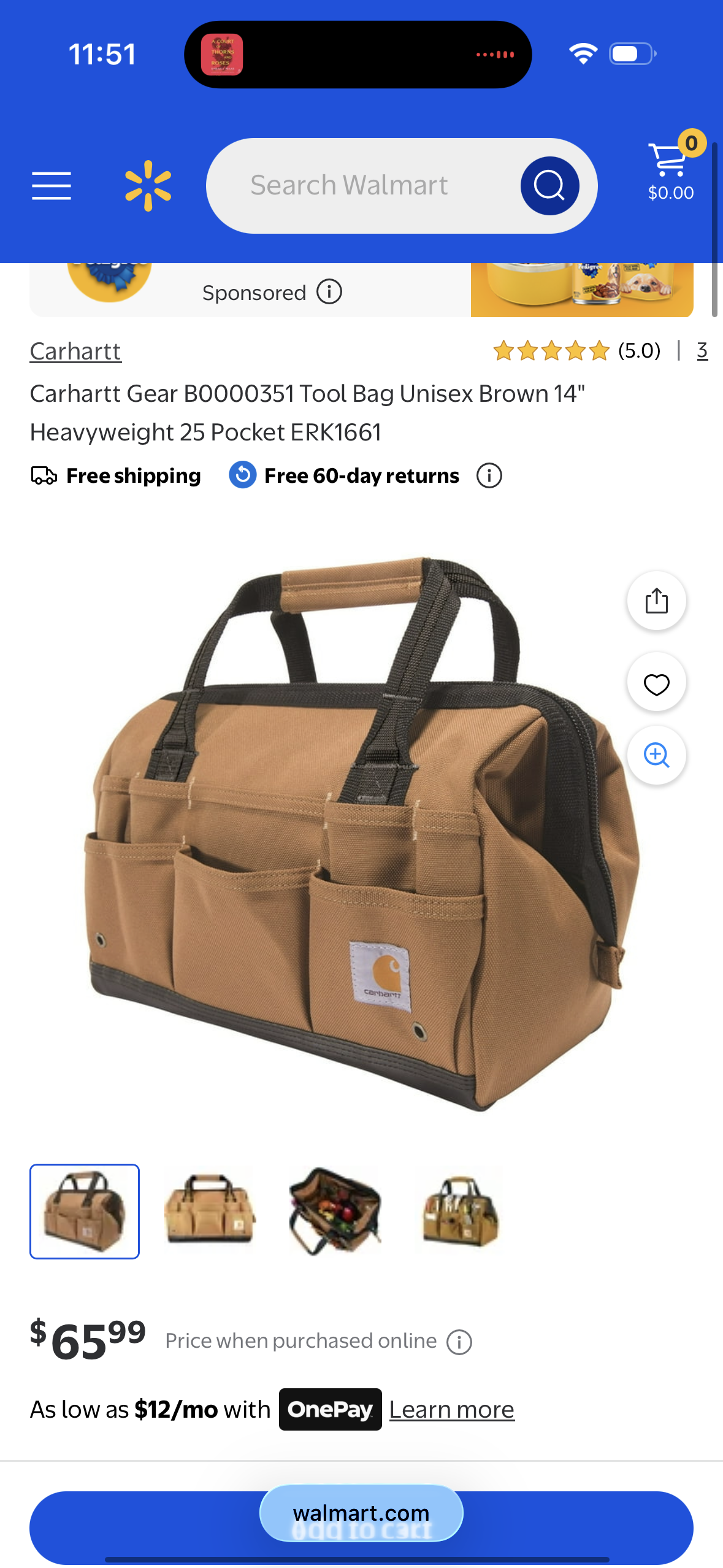 Carhartt Gear B0000351 Tool Bag Unisex Brown 14" Heavyweight 25 Pocket ERK1661