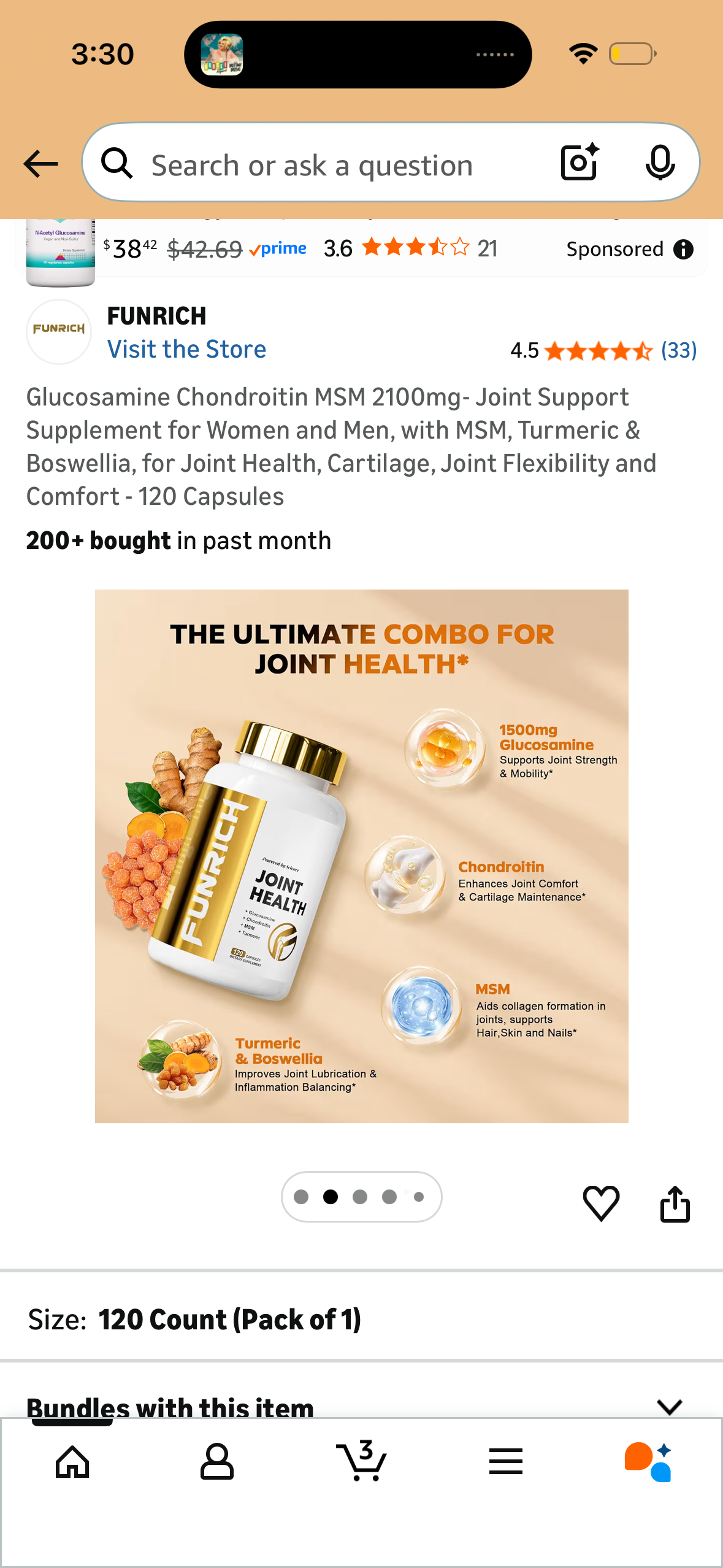 Glucosamine Chondroitin MSM 2100mg- Joint Support Supplement for Women and Men, with MSM, Turmeric & Boswellia, for Joint Health, Cartilage, Joint Flexibility and Comfort - 120 Capsules
