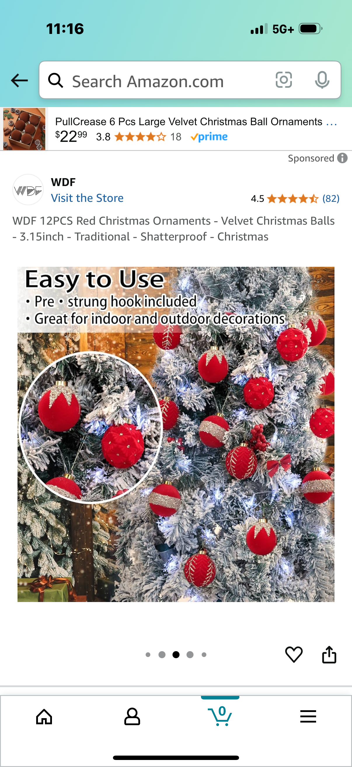 WDF 12PCS Red Christmas Ornaments - Velvet Christmas Balls - 3.15inch - Traditional - Shatterproof - Christmas