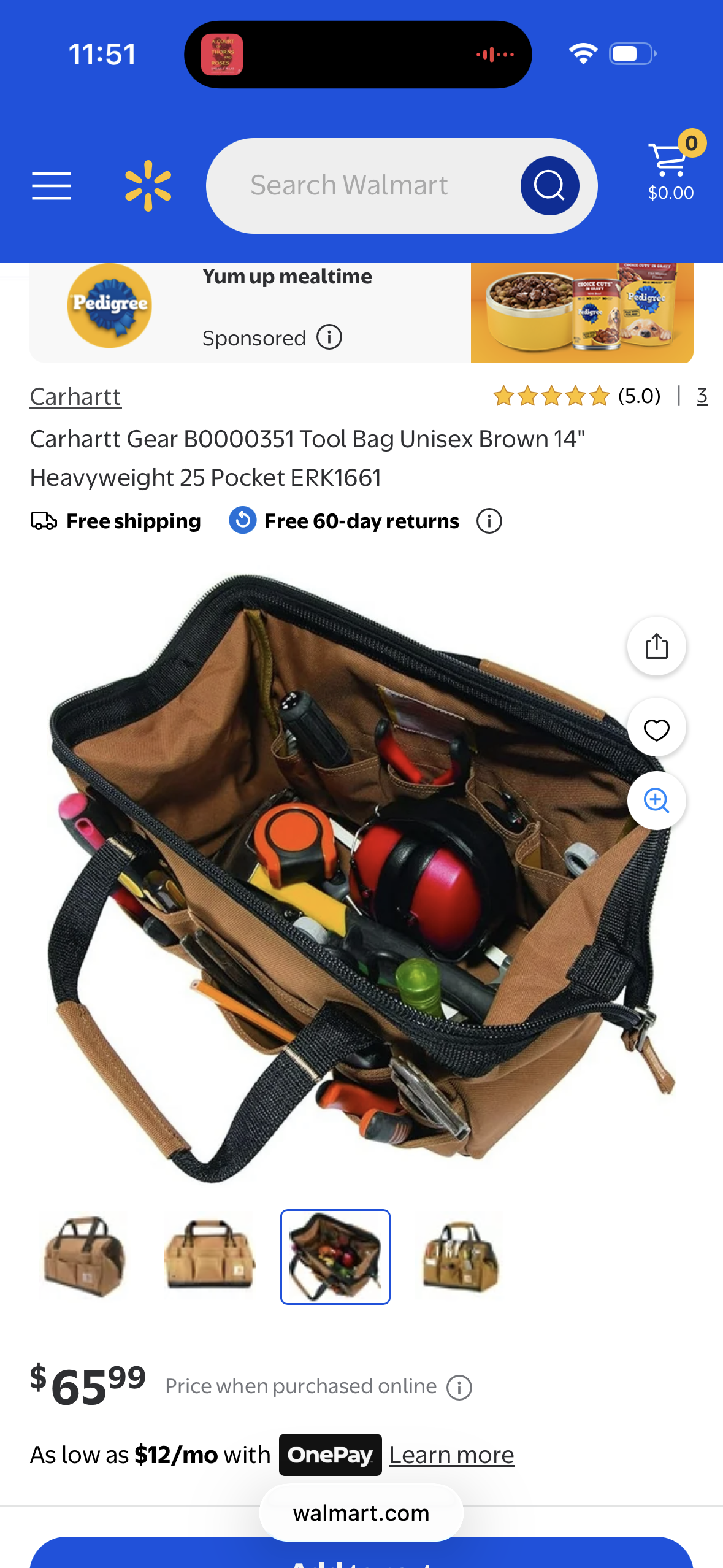 Carhartt Gear B0000351 Tool Bag Unisex Brown 14" Heavyweight 25 Pocket ERK1661