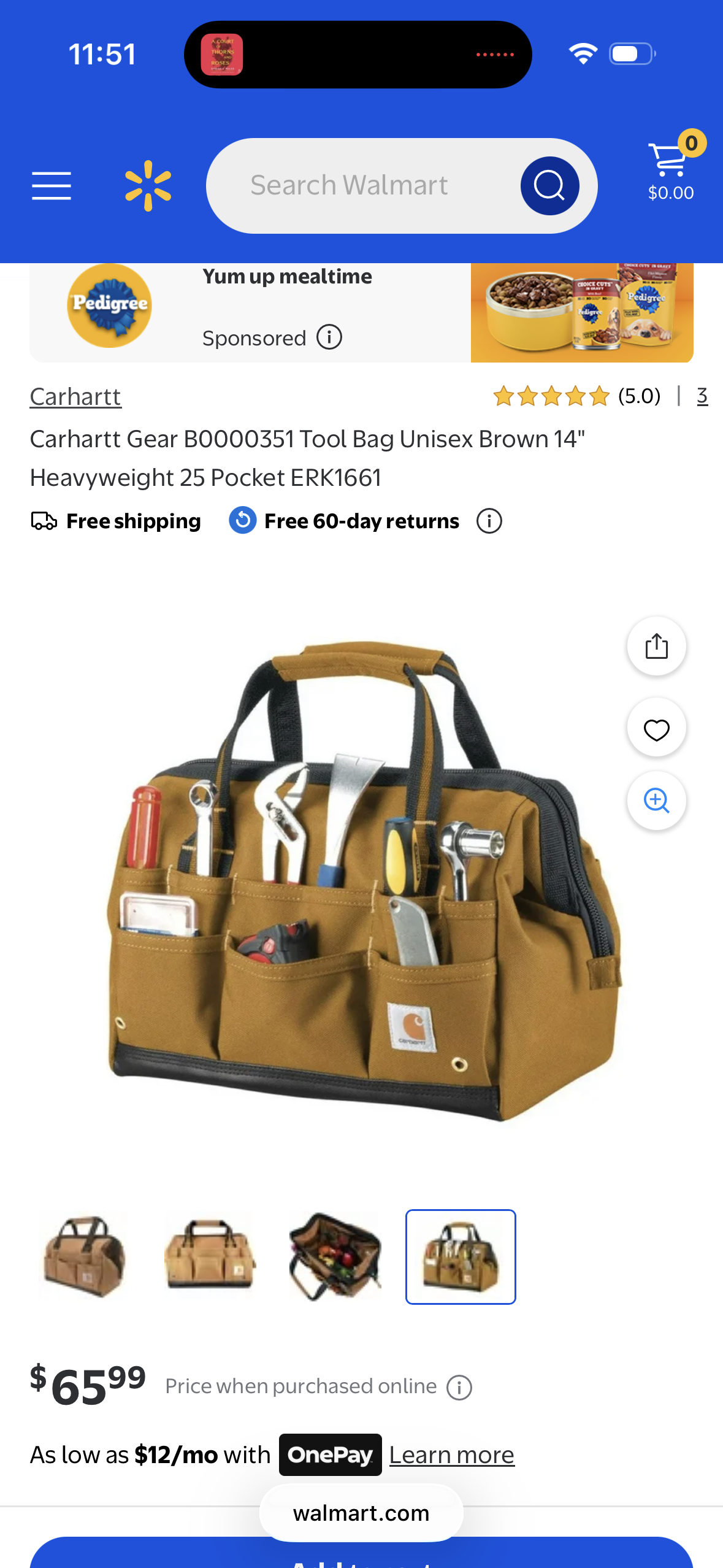 Carhartt Gear B0000351 Tool Bag Unisex Brown 14" Heavyweight 25 Pocket ERK1661