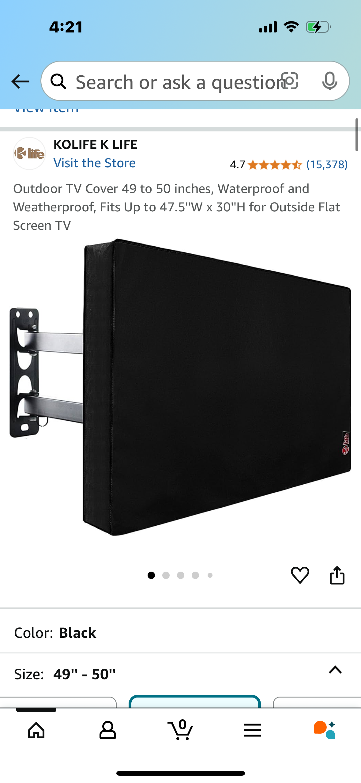 Outdoor TV Cover 49 to 50 inches, Waterproof and Weatherproof, Fits Up to 47.5''W x 30''H for Outside Flat Screen TV
