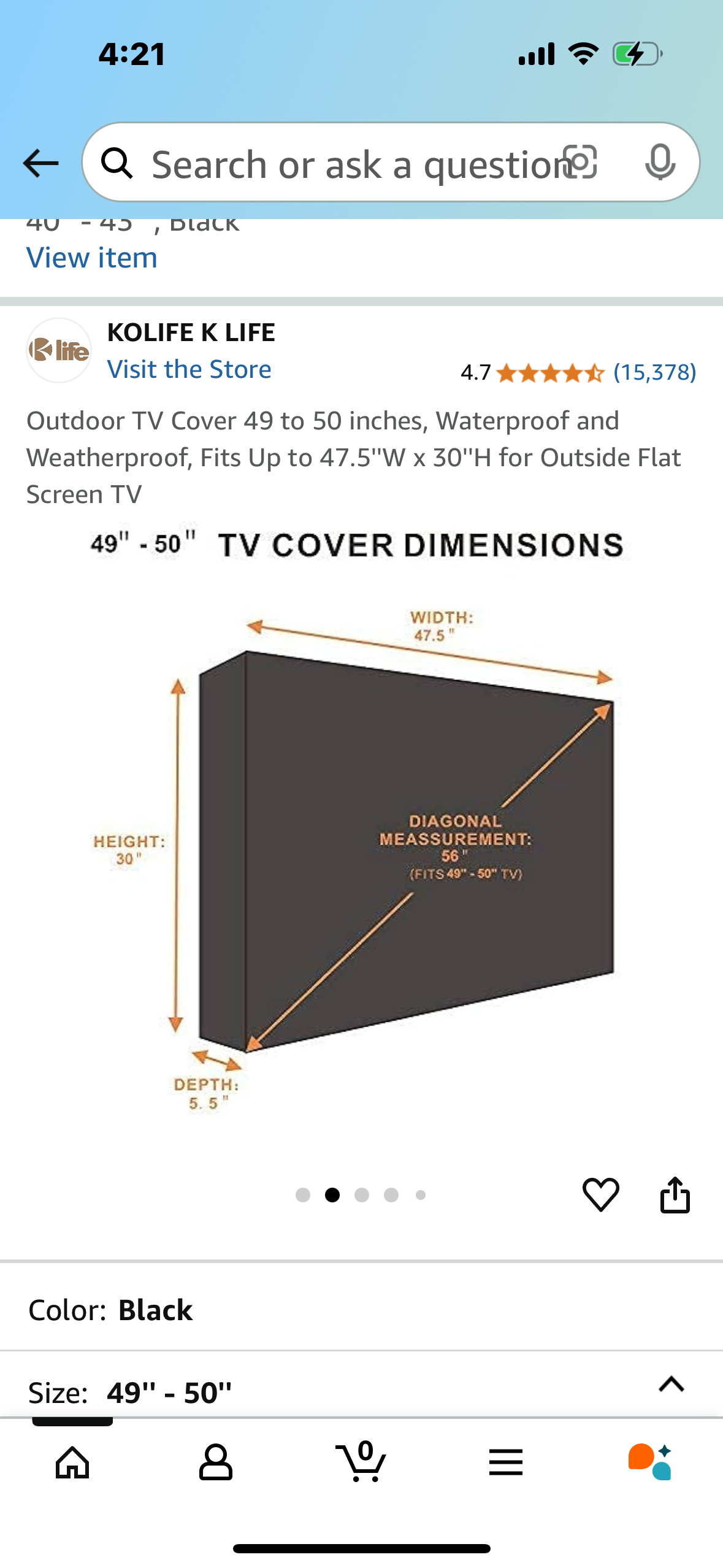 Outdoor TV Cover 49 to 50 inches, Waterproof and Weatherproof, Fits Up to 47.5''W x 30''H for Outside Flat Screen TV