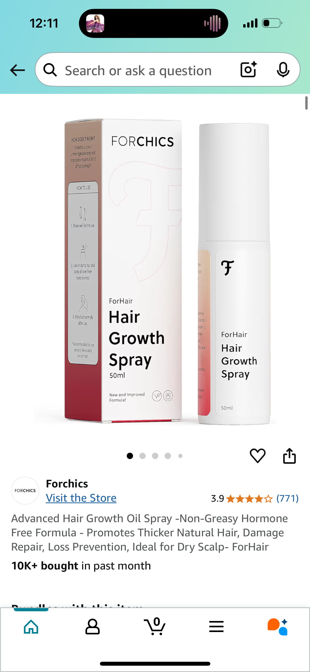 Advanced Hair Growth Oil Spray -Non-Greasy Hormone Free Formula - Promotes Thicker Natural Hair, Damage Repair, Loss Prevention, Ideal for Dry Scalp- ForHair