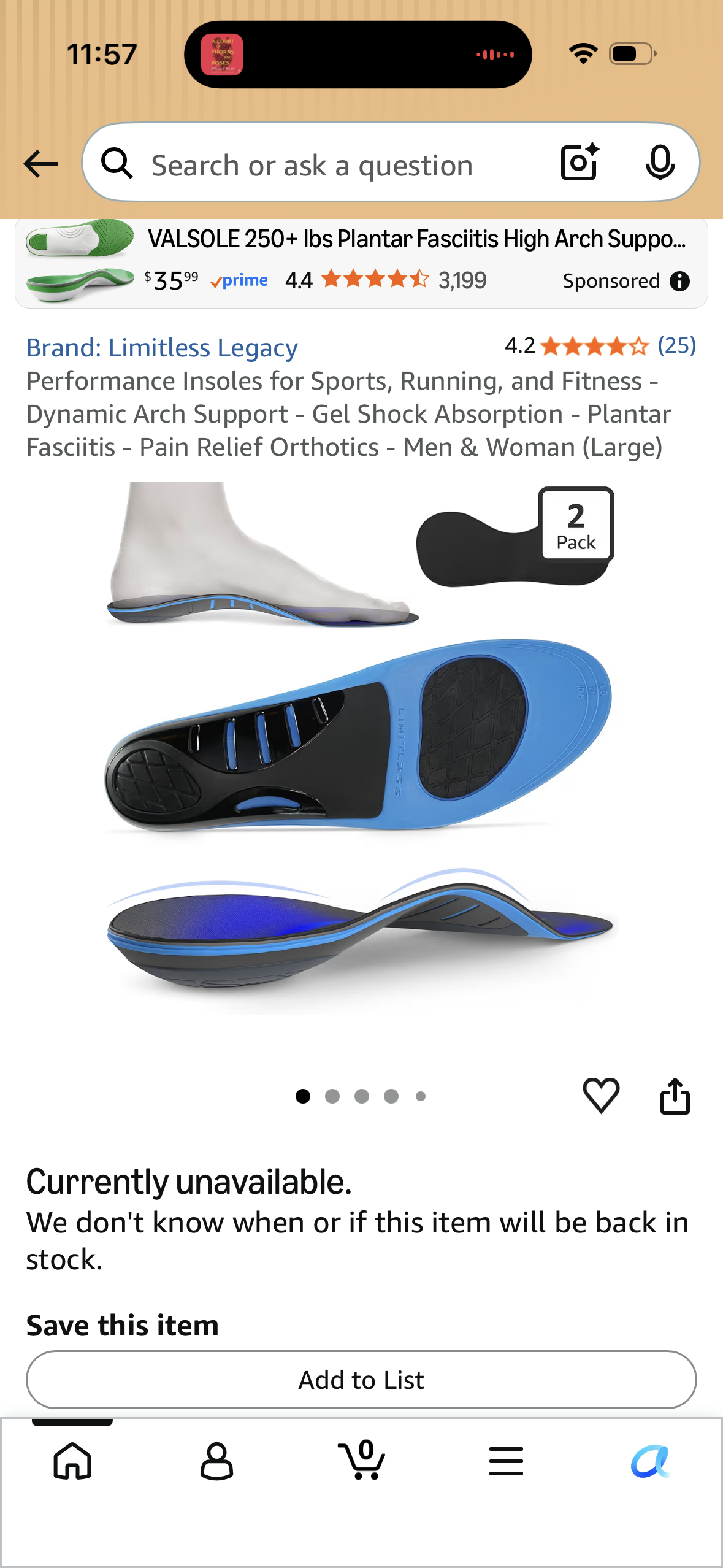 Performance Insoles for Sports, Running, and Fitness - Dynamic Arch Support - Gel Shock Absorption - Plantar Fasciitis - Pain Relief Orthotics - Men & Woman (Size Women's 9-10/Men’s 10.5-11.5)
