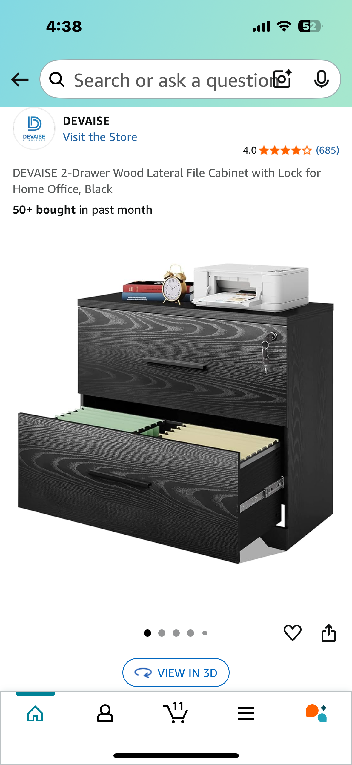 DEVAISE 2-Drawer Wood Cabinet with Lock for Home Office, Black (O399)