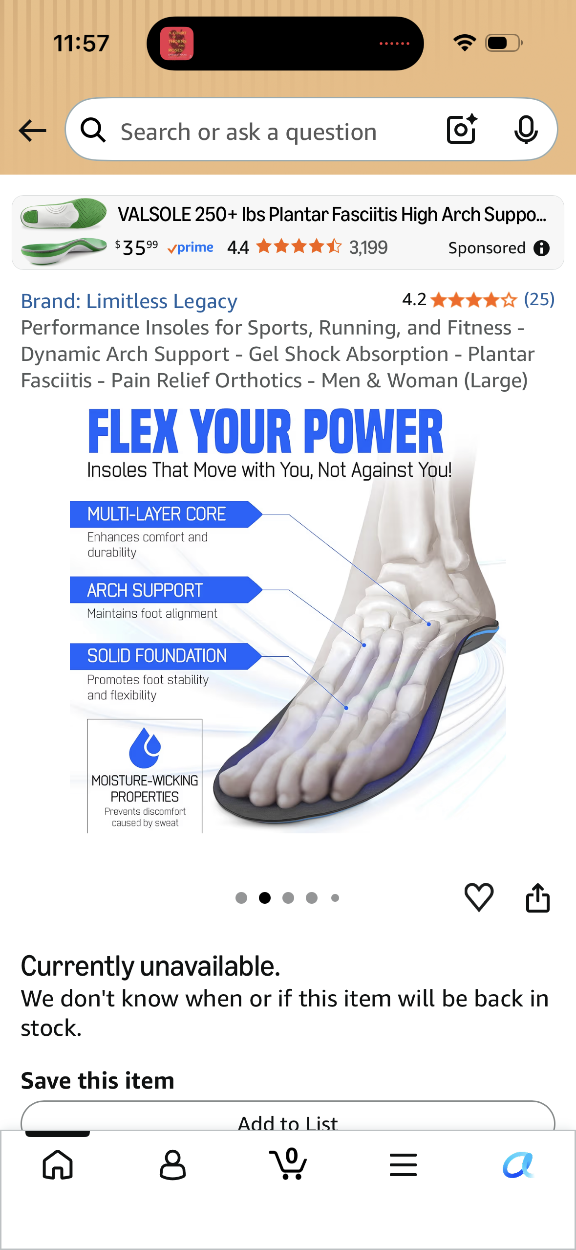 Performance Insoles for Sports, Running, and Fitness - Dynamic Arch Support - Gel Shock Absorption - Plantar Fasciitis - Pain Relief Orthotics - Men & Woman (Size Women's 9-10/Men’s 10.5-11.5)