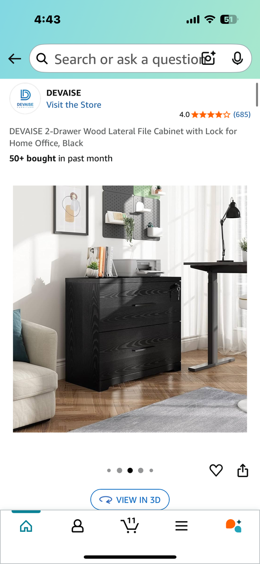 DEVAISE 2-Drawer Wood Cabinet with Lock for Home Office, Black (O399)