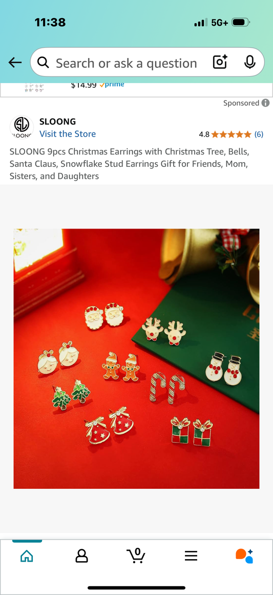 SLOONG 9pcs Christmas Earrings with Christmas Tree, Bells, Santa Claus, Snowflake Stud Earrings Gift for Friends, Mom, Sisters, and Daughters