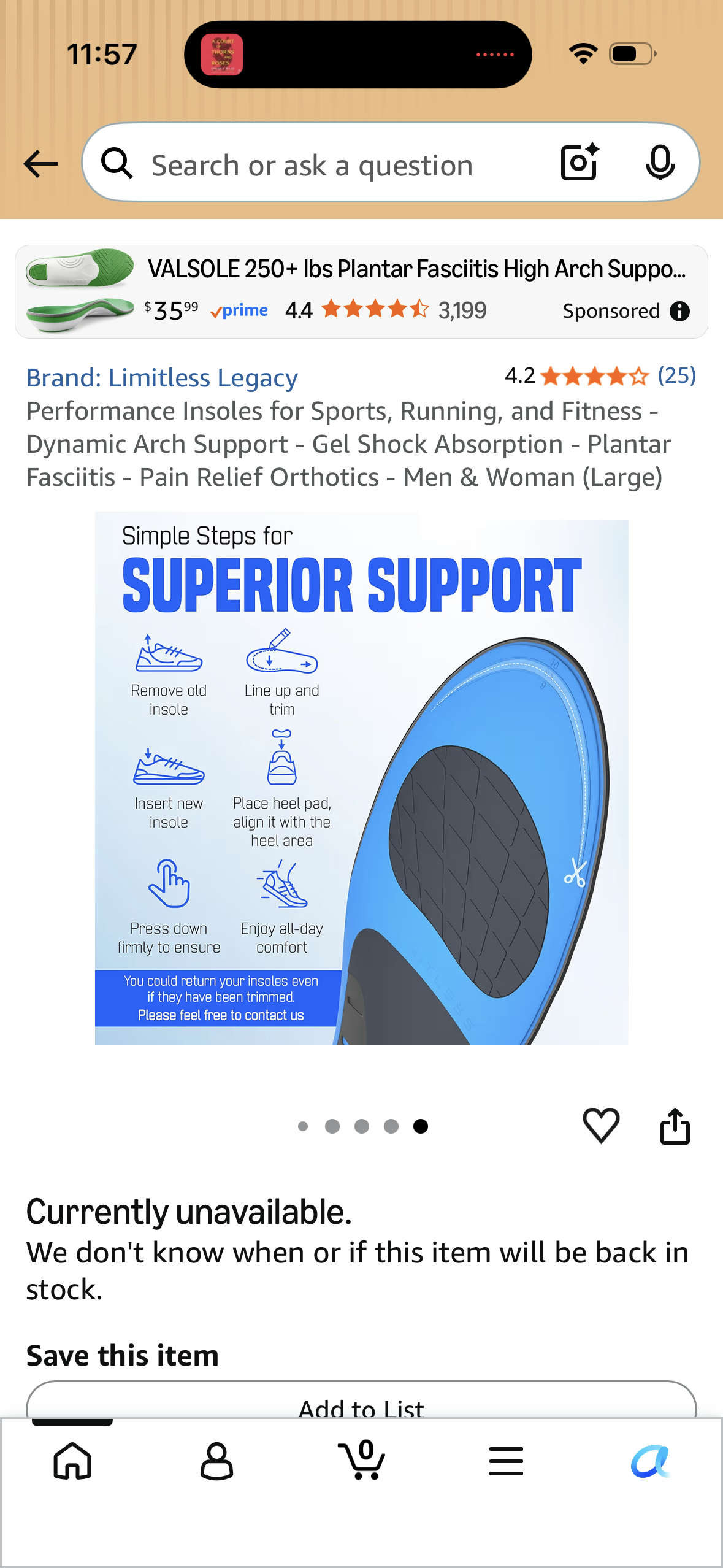 Performance Insoles for Sports, Running, and Fitness - Dynamic Arch Support - Gel Shock Absorption - Plantar Fasciitis - Pain Relief Orthotics - Men & Woman (Size Women's 9-10/Men’s 10.5-11.5)