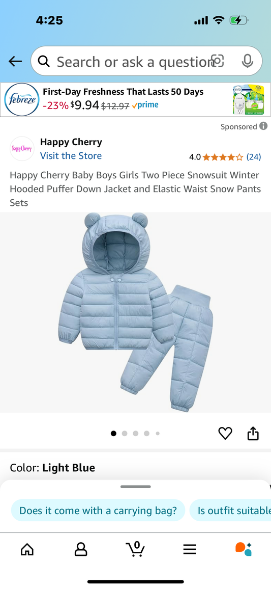 Happy Cherry Baby Boys Girls Two Piece Snowsuit Winter Hooded Puffer Down Jacket and Elastic Waist Snow Pants Sets 0-6 months