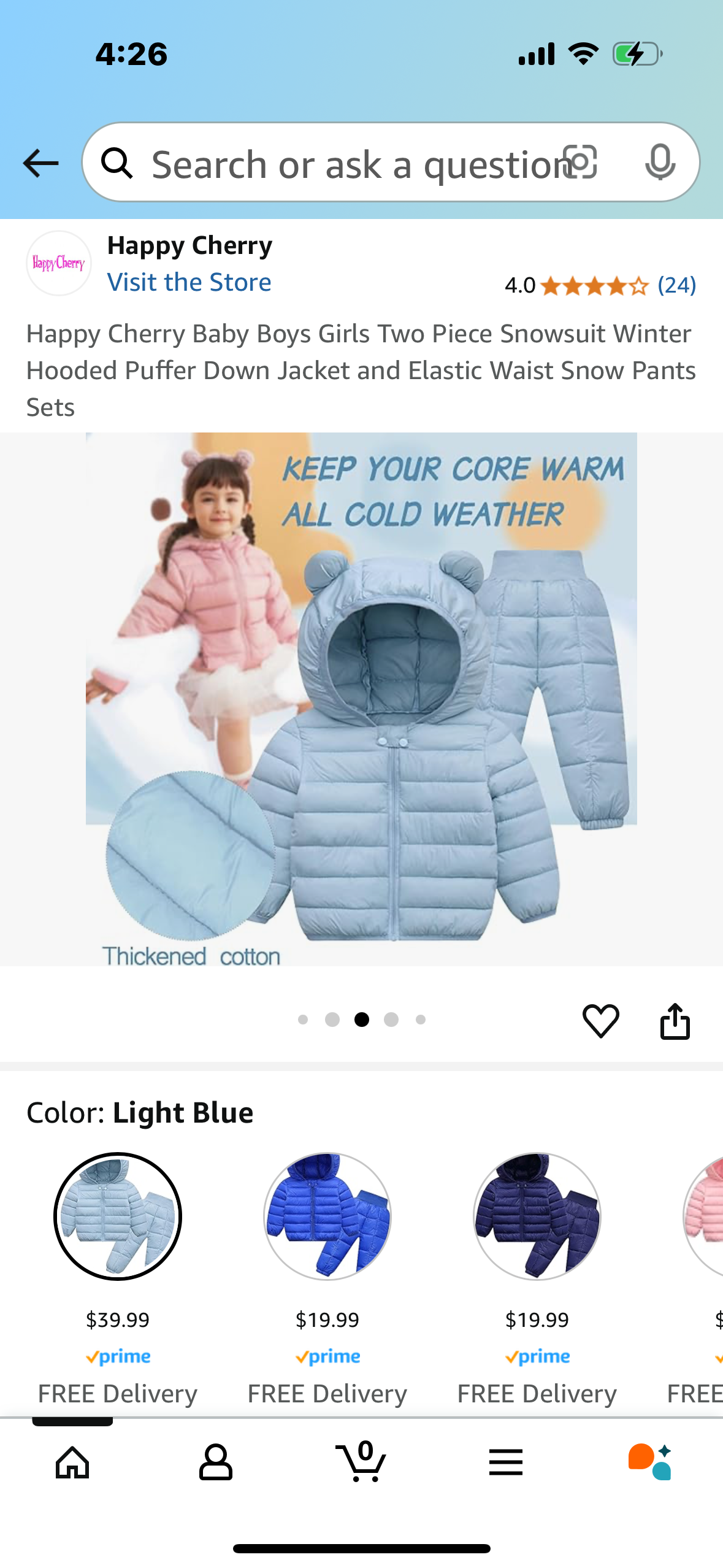 Happy Cherry Baby Boys Girls Two Piece Snowsuit Winter Hooded Puffer Down Jacket and Elastic Waist Snow Pants Sets 0-6 months