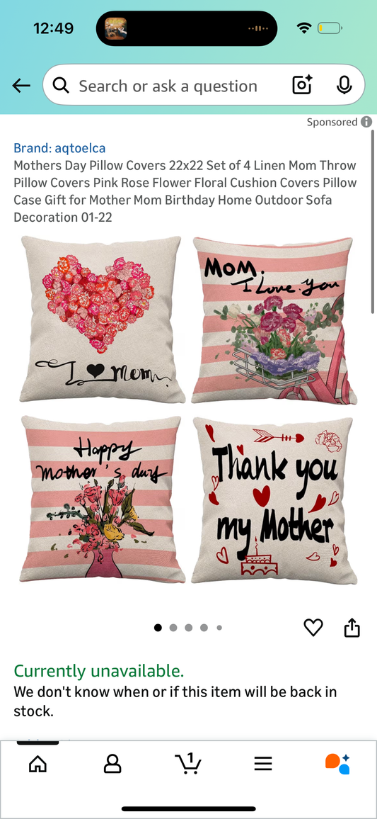 Mothers Day Pillow Covers 22x22 Set of 4 Linen Mom Throw Pillow Covers Pink Rose Flower Floral Cushion Covers Pillow Case Gift for Mother Mom Birthday Home Outdoor Sofa Decoration 01-22