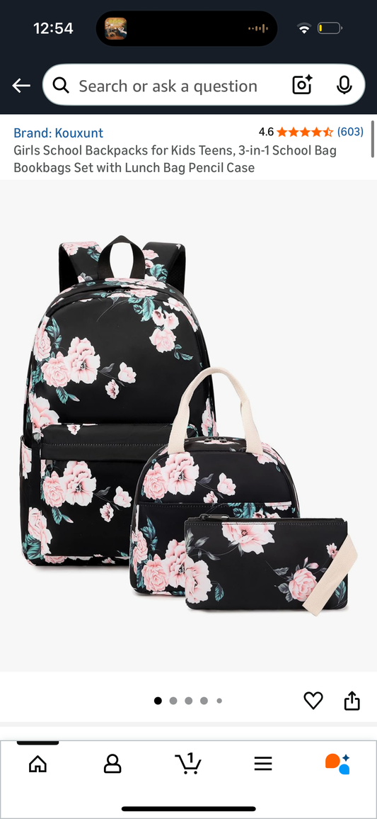 Girls School Backpacks for Kids Teens, 3-in-1 School Bag Bookbags Set with Lunch Bag Pencil Case