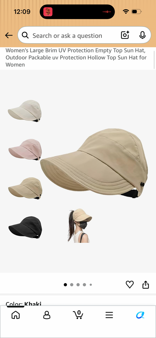 Women's Large Brim UV Protection Empty Top Sun Hat, Outdoor Packable uv Protection Hollow Top Sun Hat for Women