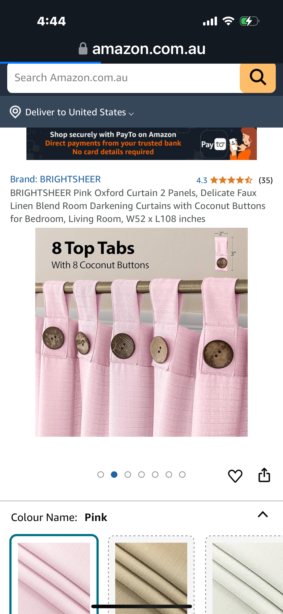 BRIGHTSHEER Pink Oxford Curtain 2 Panels, Delicate Faux Linen Blend Semi-Blackout Curtains with Coconut Buttons for Living Room, W52 x L84 inches