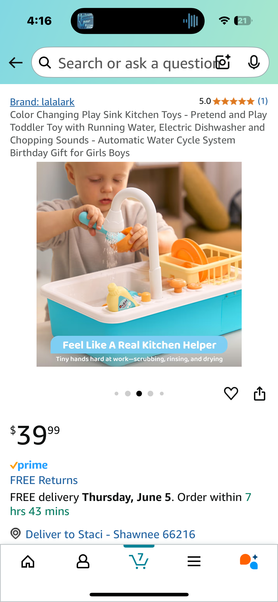 Color Changing Play Sink Kitchen Toys - Pretend and Play Toddler Toy with Running Water, Electric Dishwasher and Chopping Sounds - Automatic Water Cycle System Birthday Gift for Girls Boys
