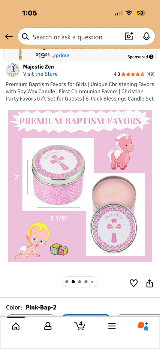 Premium Baptism Favors for Girls | Unique Christening Favors with Soy Wax Candle | First Communion Favors | Christian Party Favors Gift Set for Guests | 6-Pack Blessings Candle Set