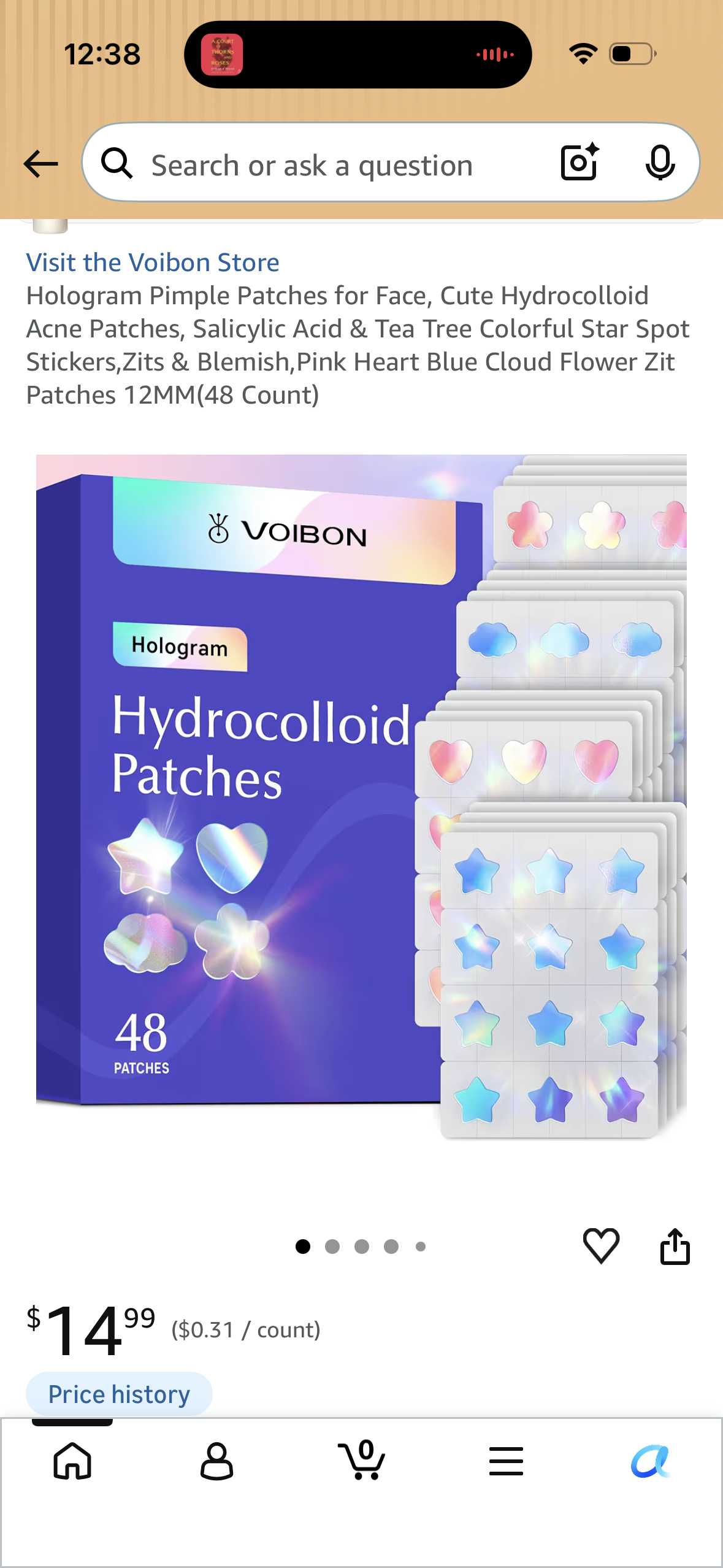 Hologram Pimple Patches for Face, Cute Hydrocolloid Acne Patches, Salicylic Acid & Tea Tree Colorful Star Spot Stickers,Zits & Blemish,Pink Heart Blue Cloud Flower Zit Patches 12MM(48 Count)