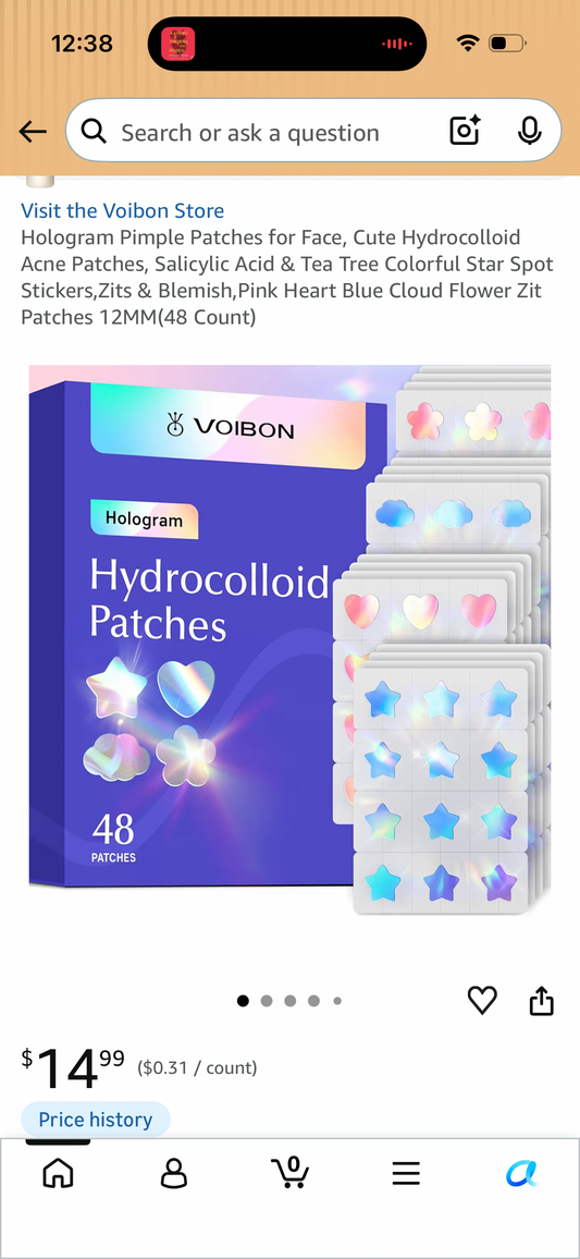 Hologram Pimple Patches for Face, Cute Hydrocolloid Acne Patches, Salicylic Acid & Tea Tree Colorful Star Spot Stickers,Zits & Blemish,Pink Heart Blue Cloud Flower Zit Patches 12MM(48 Count)