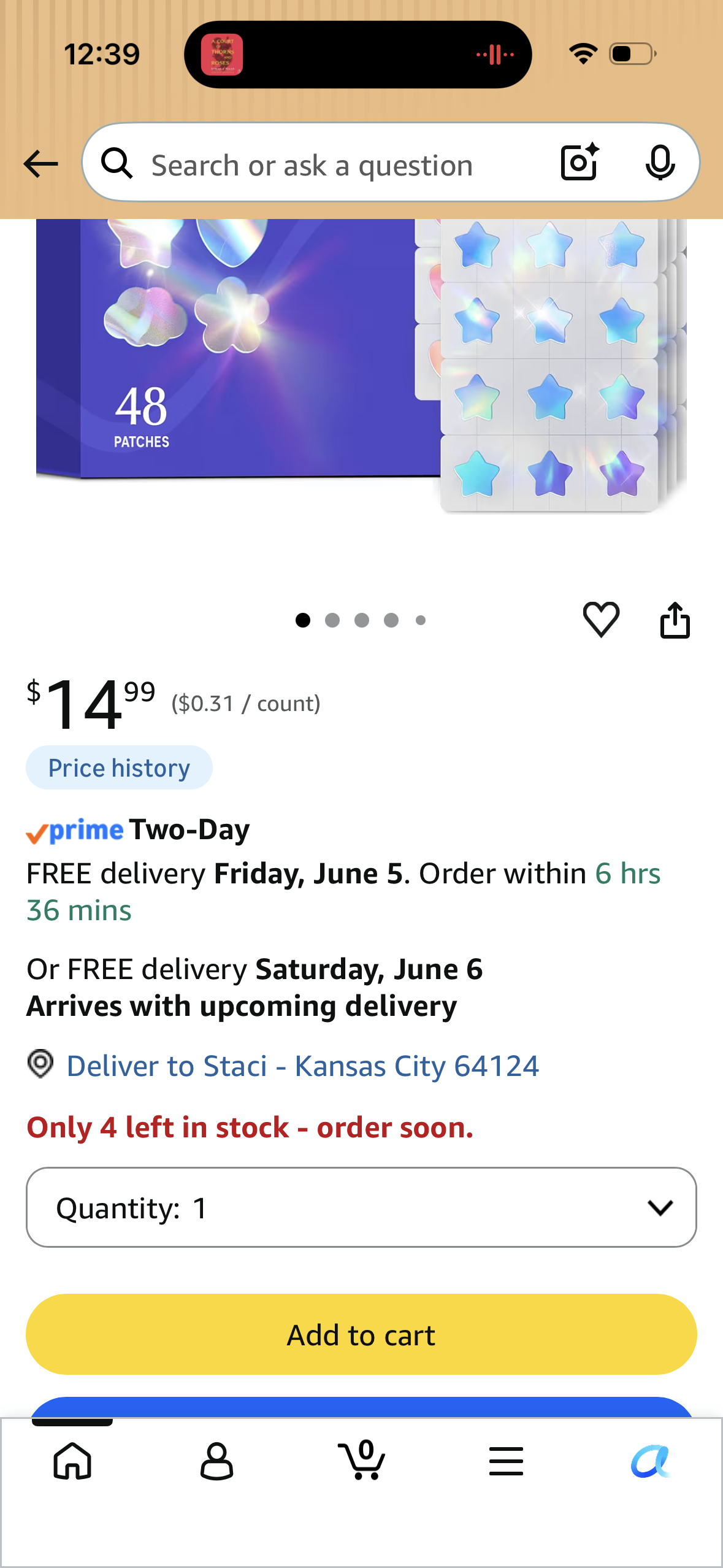 Hologram Pimple Patches for Face, Cute Hydrocolloid Acne Patches, Salicylic Acid & Tea Tree Colorful Star Spot Stickers,Zits & Blemish,Pink Heart Blue Cloud Flower Zit Patches 12MM(48 Count)