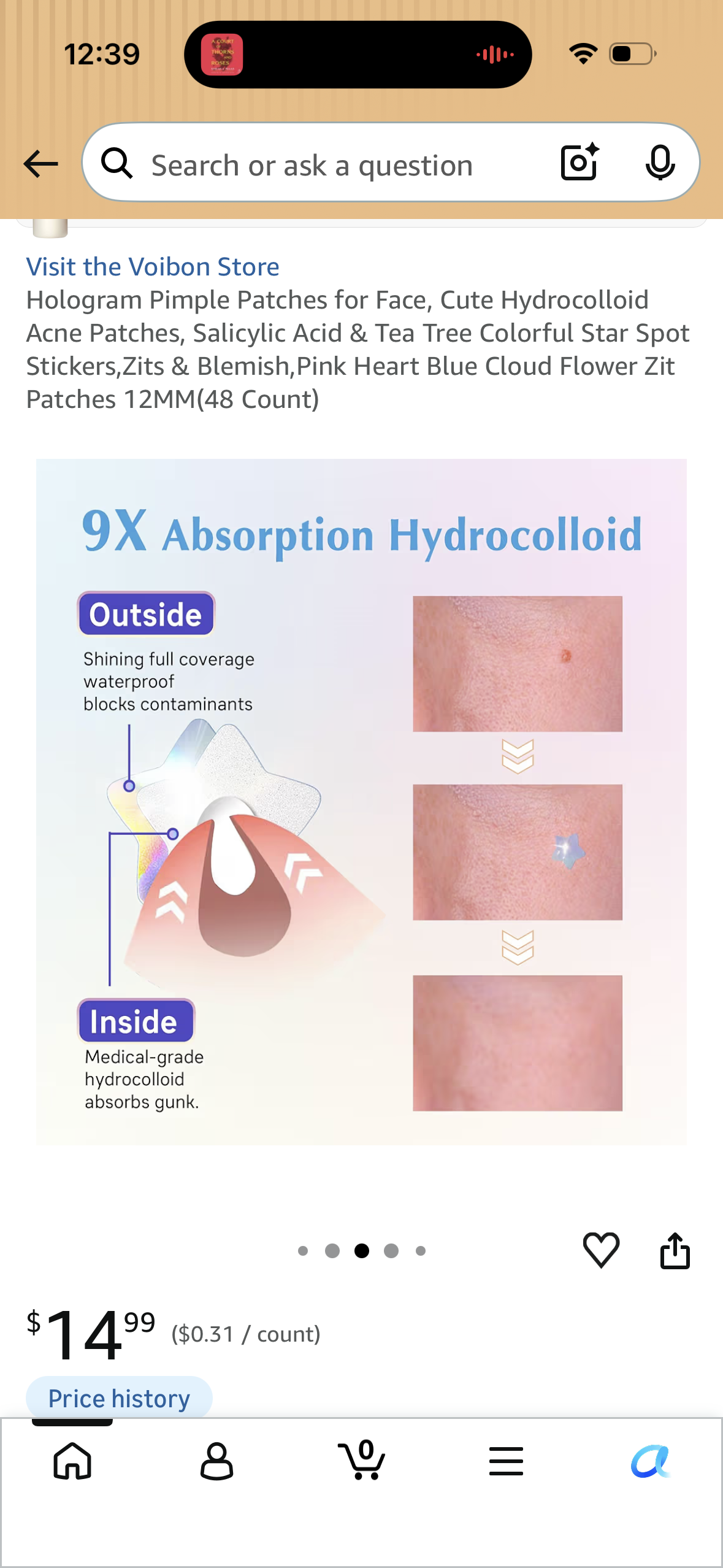 Hologram Pimple Patches for Face, Cute Hydrocolloid Acne Patches, Salicylic Acid & Tea Tree Colorful Star Spot Stickers,Zits & Blemish,Pink Heart Blue Cloud Flower Zit Patches 12MM(48 Count)