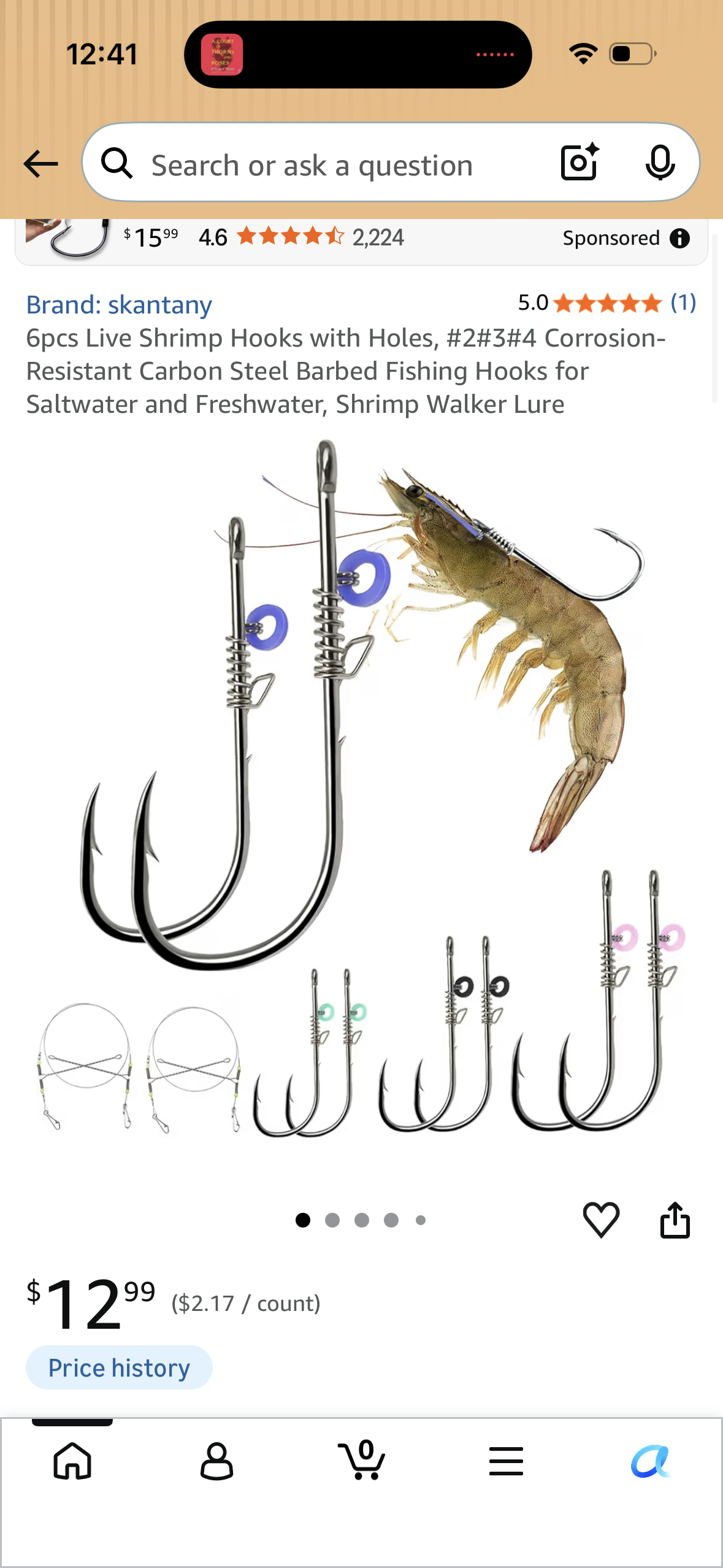 6pcs Live Shrimp Hooks with Holes, #2#3#4 Corrosion-Resistant Carbon Steel Barbed Fishing Hooks for Saltwater and Freshwater, Shrimp Walker Lure