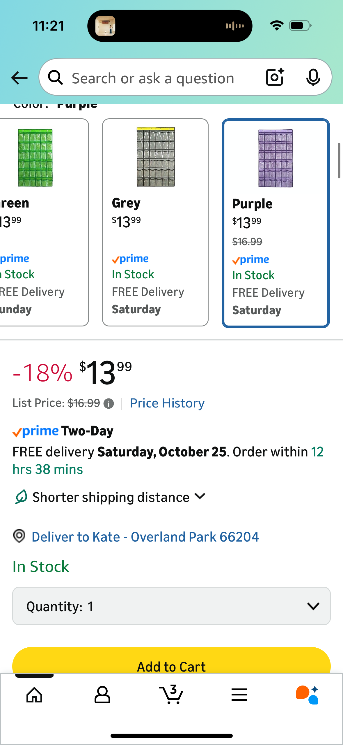 NIMES Hanging Closet Underwear Sock Jewelry Storage Over The Door Classroom Cell Phone Calculator Organizer 36 Clear Pockets (Purple)