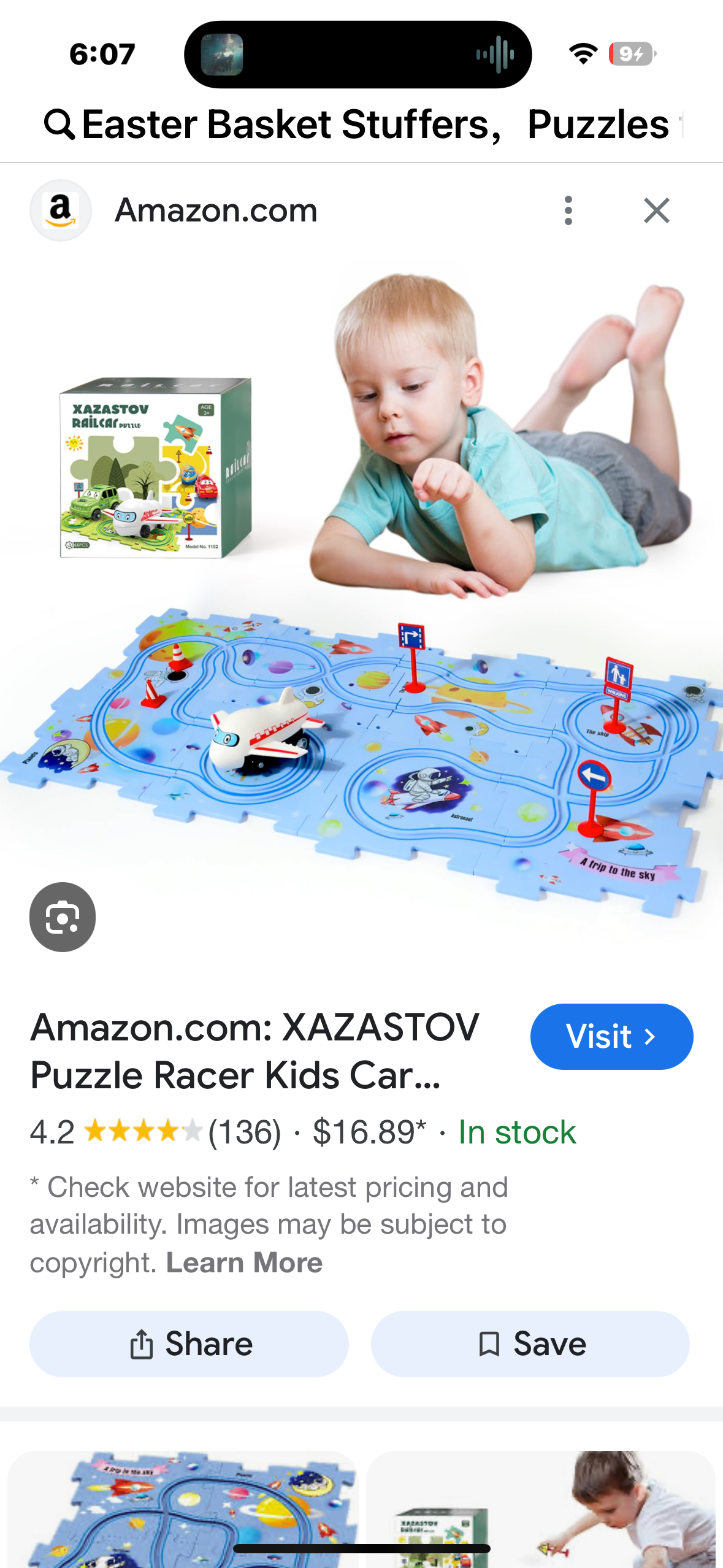 Puzzle Racer Kids Car Track Set, Plastic Floor Puzzles for Kids Ages 3-5 with Vehicles, Electric Trolley Puzzle, Toys Gifts for 2 3 4 5 6 Year Old Boys Girls, Montessori Toys for 3+ Years