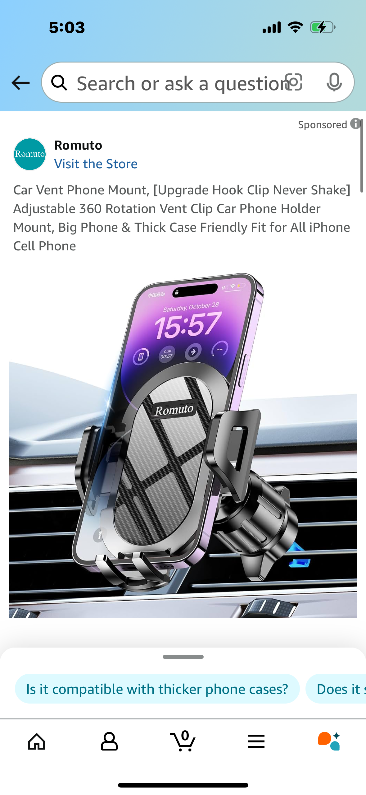 Car Vent Phone Mount, [Upgrade Hook Clip Never Shake] Adjustable 360 Rotation Vent Clip Car Phone Holder Mount, Big Phone & Thick Case Friendly Fit for All iPhone Cell Phone