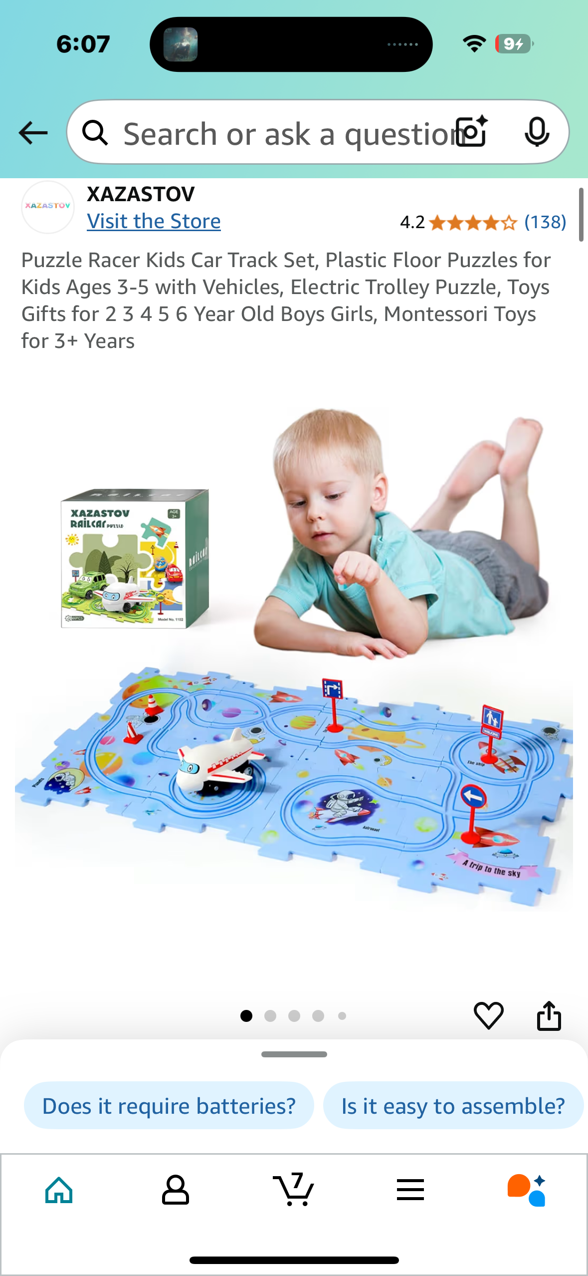 Puzzle Racer Kids Car Track Set, Plastic Floor Puzzles for Kids Ages 3-5 with Vehicles, Electric Trolley Puzzle, Toys Gifts for 2 3 4 5 6 Year Old Boys Girls, Montessori Toys for 3+ Years