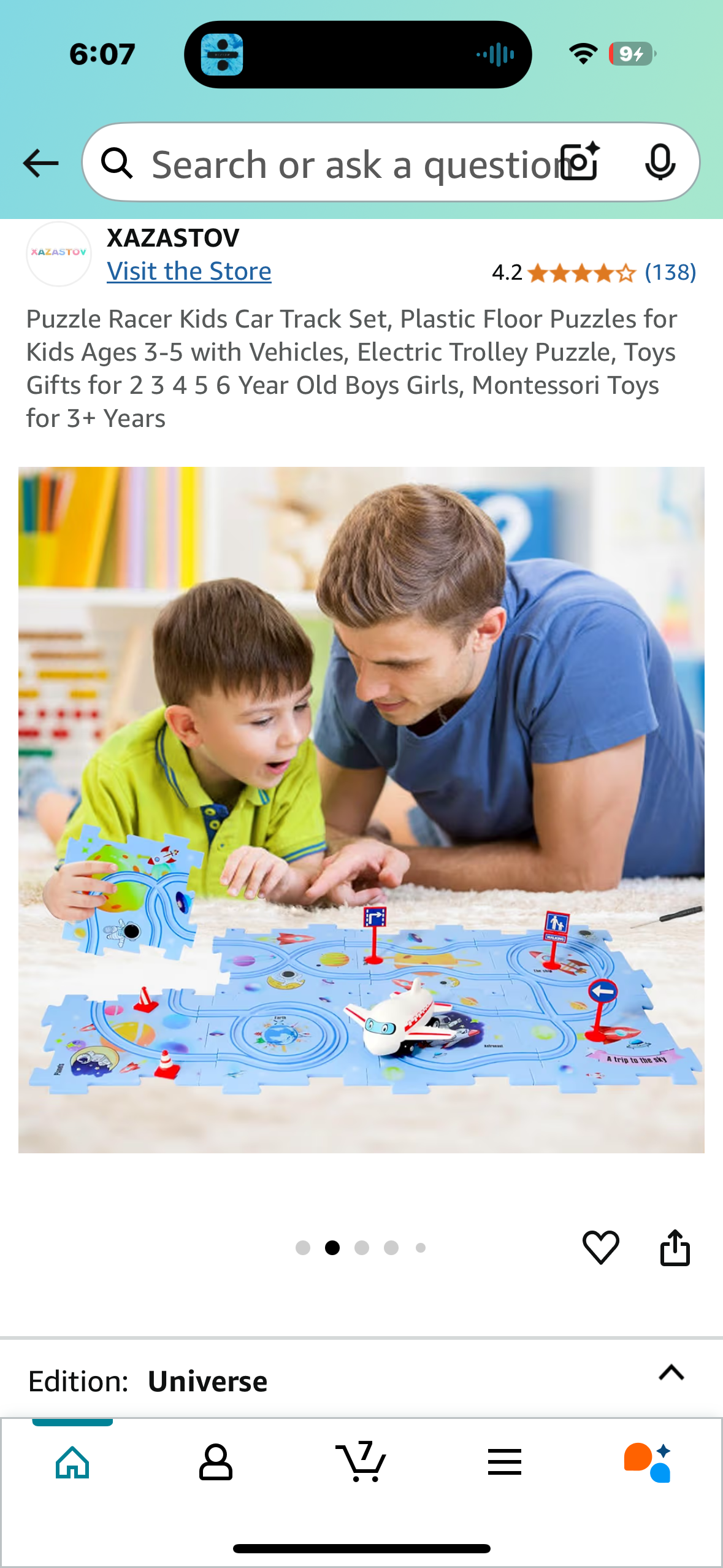 Puzzle Racer Kids Car Track Set, Plastic Floor Puzzles for Kids Ages 3-5 with Vehicles, Electric Trolley Puzzle, Toys Gifts for 2 3 4 5 6 Year Old Boys Girls, Montessori Toys for 3+ Years