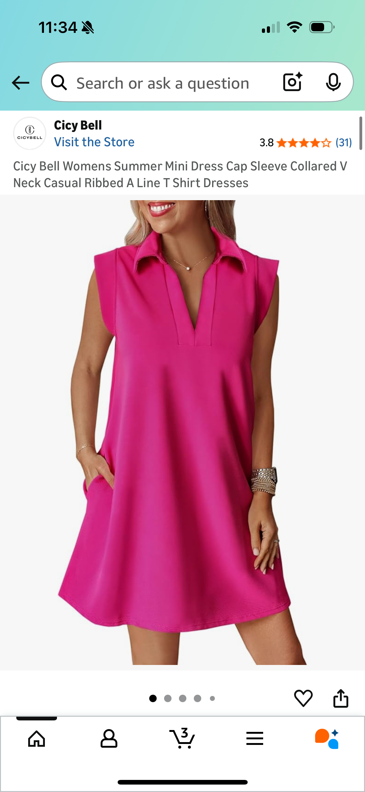 Women’s Collared Dress with Pockets, Pink (Size Medium)