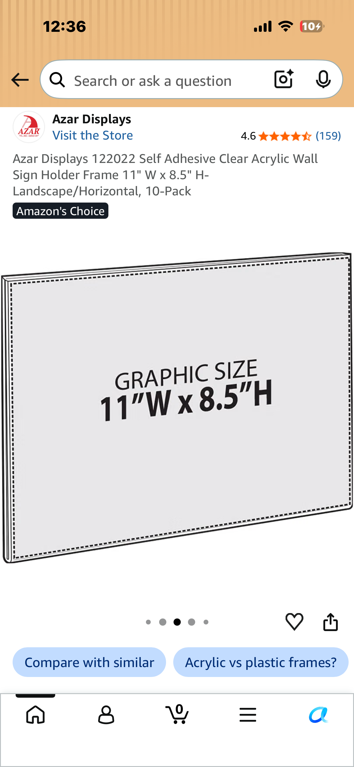 Azar Displays 122022 Self Adhesive Clear Acrylic Wall Sign Holder Frame 11" W x 8.5" H- Landscape/Horizontal, 10-Pack