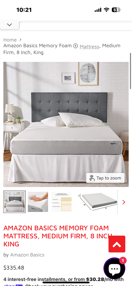 AMAZON BASICS MEMORY FOAM MATTRESS, MEDIUM FIRM, 8 INCH, KING (B953)