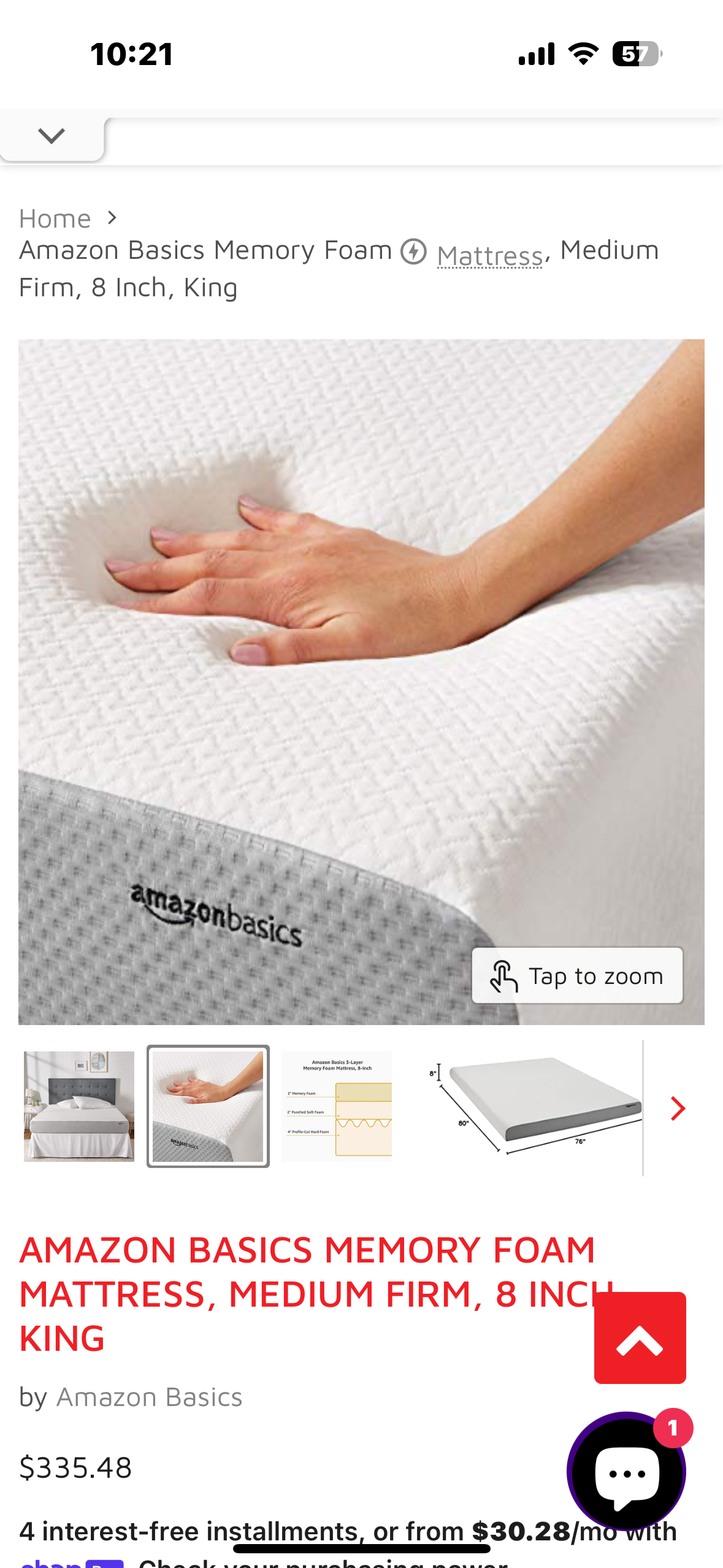AMAZON BASICS MEMORY FOAM MATTRESS, MEDIUM FIRM, 8 INCH, KING (B953)