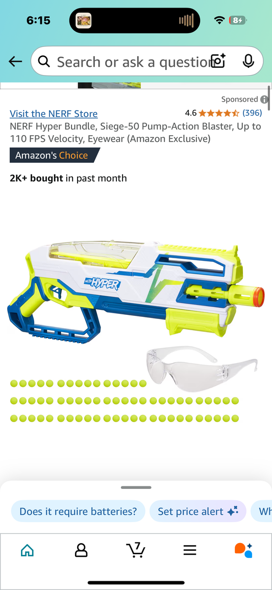NERF Hyper Bundle, Siege-50 Pump-Action Blaster, Up to 110 FPS Velocity, Eyewear (Amazon Exclusive