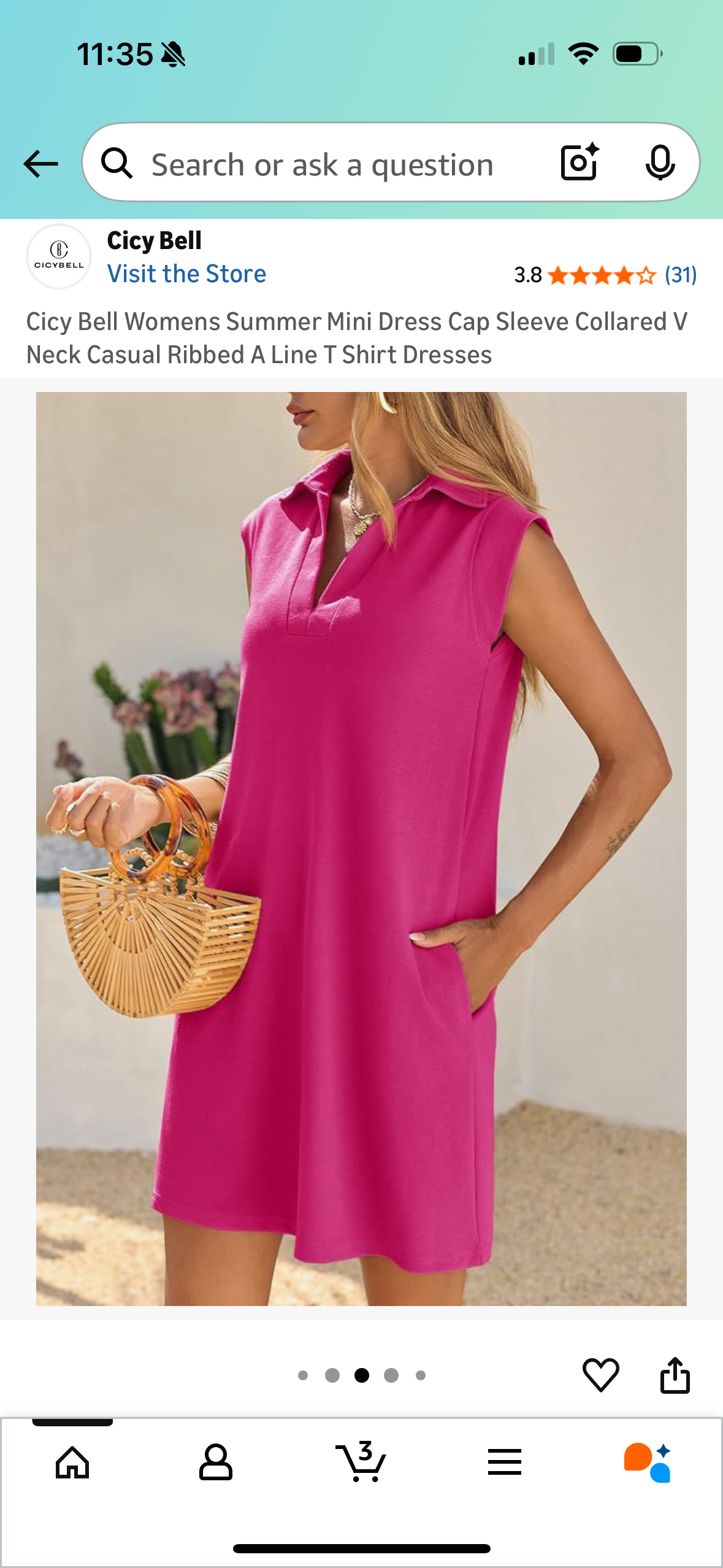 Women’s Collared Dress with Pockets, Pink (Size Medium)