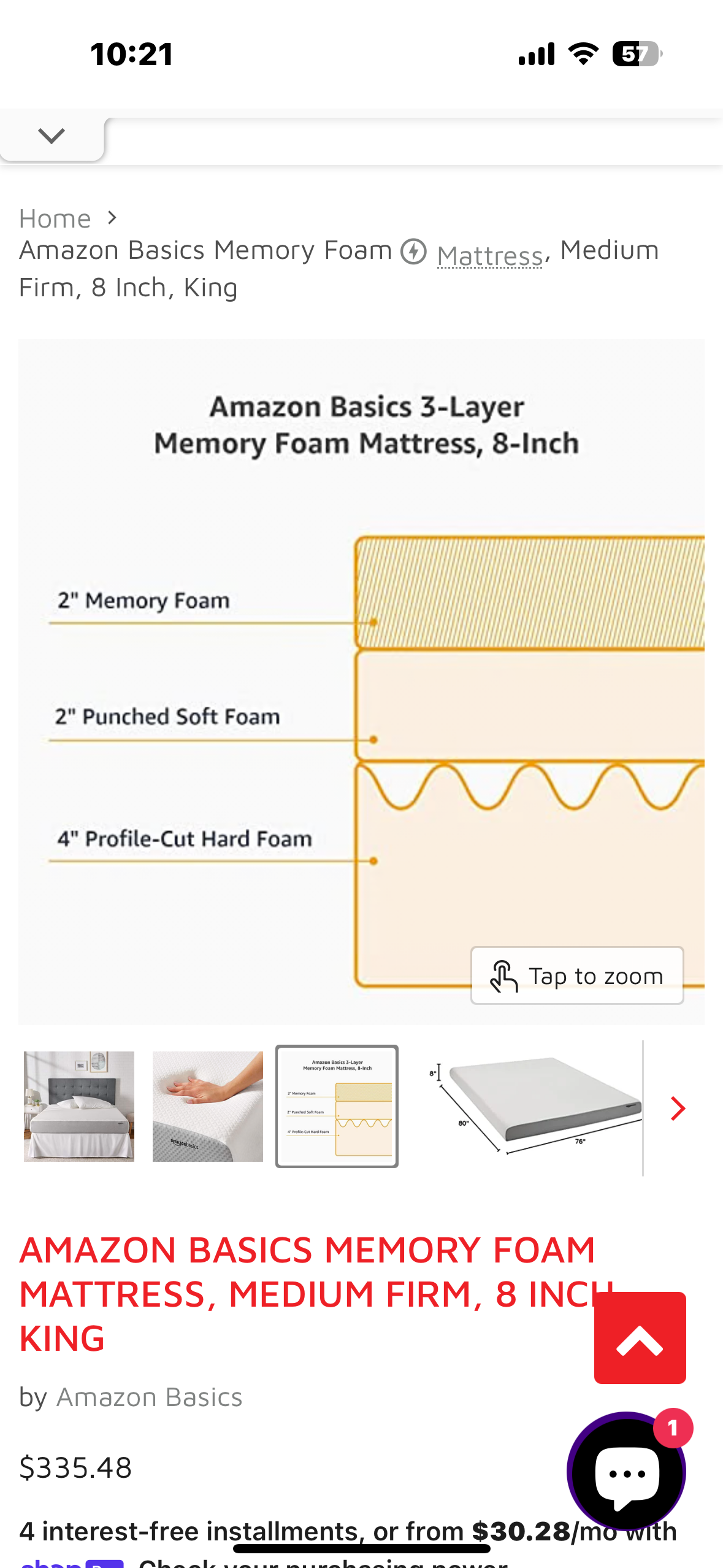 AMAZON BASICS MEMORY FOAM MATTRESS, MEDIUM FIRM, 8 INCH, KING (B953)