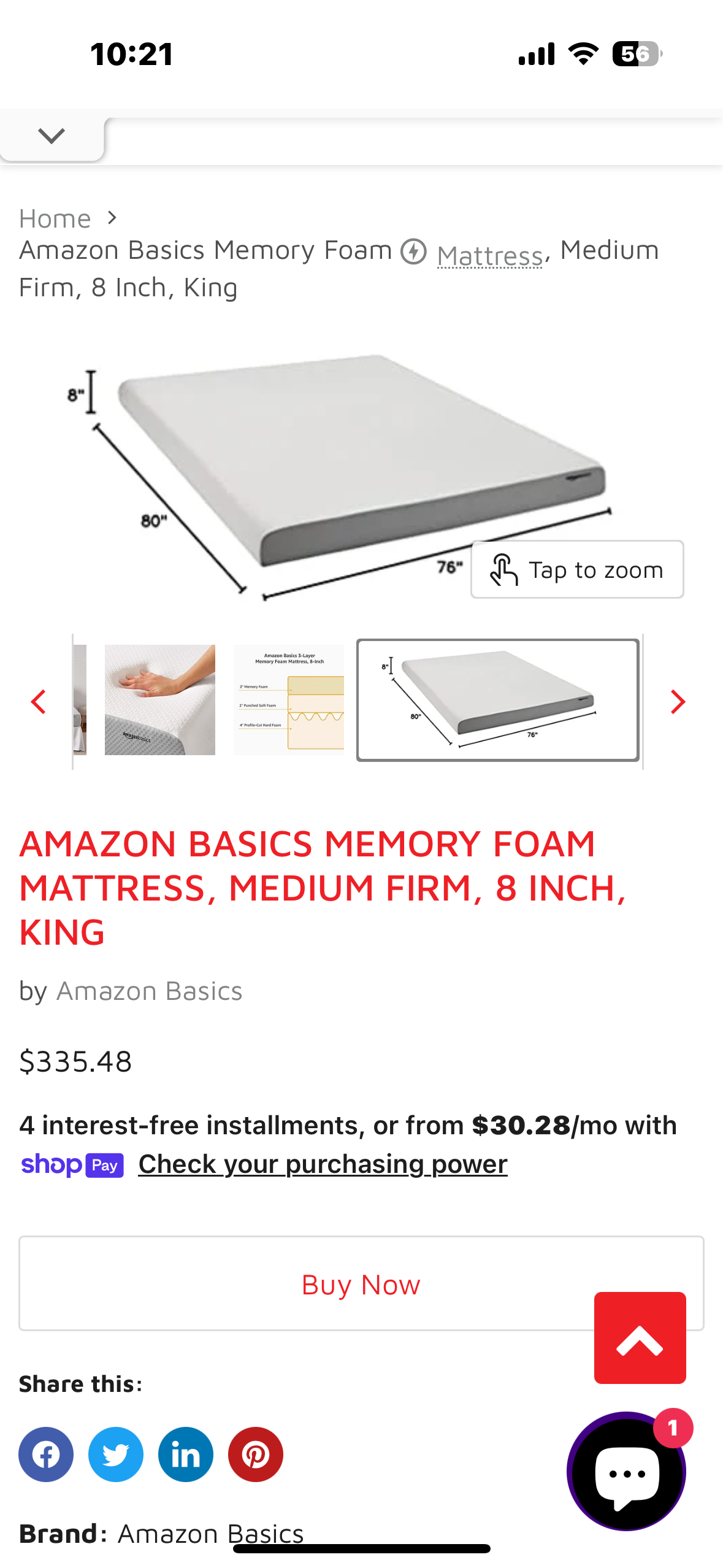AMAZON BASICS MEMORY FOAM MATTRESS, MEDIUM FIRM, 8 INCH, KING (B953)