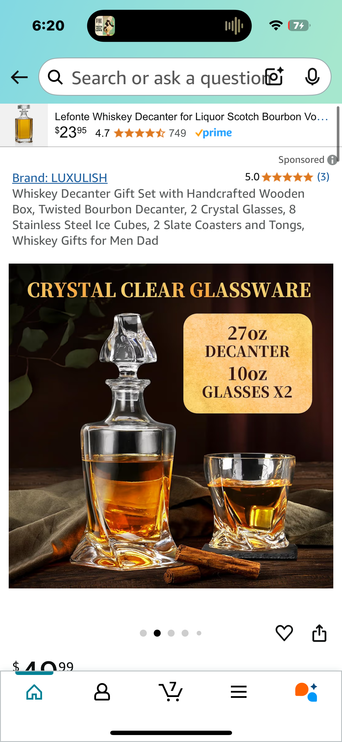 Whiskey Decanter Gift Set with Handcrafted Wooden Box, Twisted Bourbon Decanter, 2 Crystal Glasses, 8 Stainless Steel Ice Cubes, 2 Slate Coasters and Tongs, Whiskey Gifts for Men Dad
