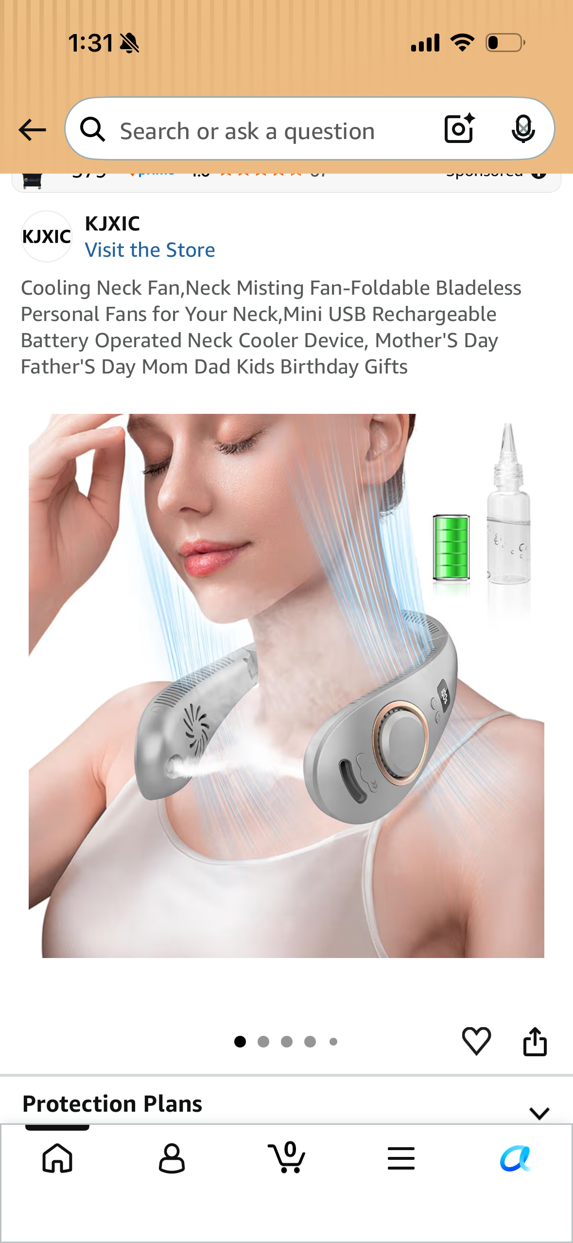 Cooling Neck Fan,Neck Misting Fan-Foldable Bladeless Personal Fans for Your Neck,Mini USB Rechargeable Battery Operated Neck Cooler Device, Mother'S Day Father'S Day Mom Dad Kids Birthday Gifts