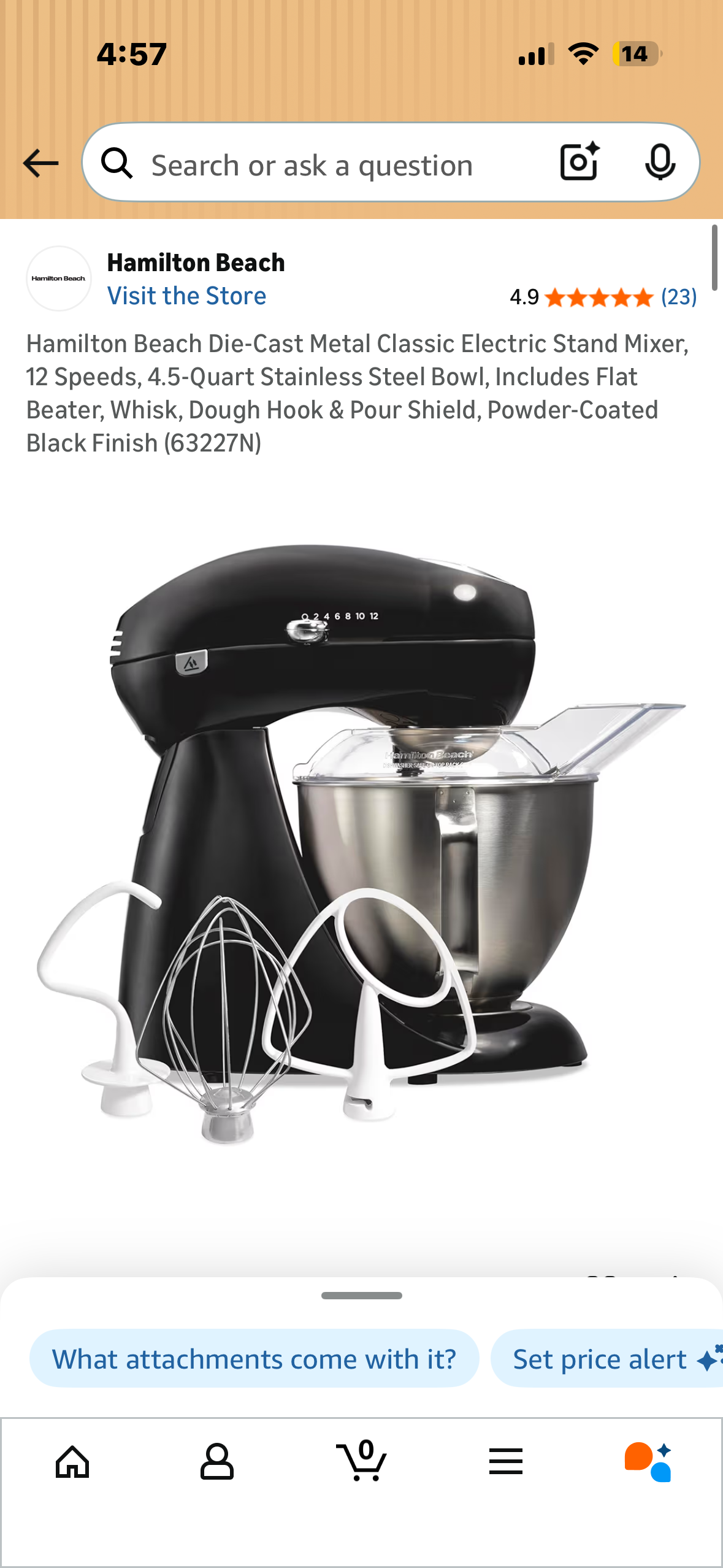 Hamilton Beach Die-Cast Metal Classic Electric Stand Mixer, 12 Speeds, 4.5-Quart Stainless Steel Bowl, Includes Flat Beater, Whisk, Dough Hook & Pour Shield, Powder-Coated Black Finish (R897)