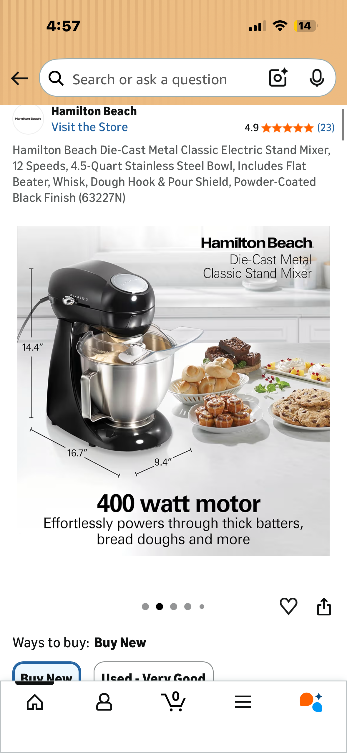 Hamilton Beach Die-Cast Metal Classic Electric Stand Mixer, 12 Speeds, 4.5-Quart Stainless Steel Bowl, Includes Flat Beater, Whisk, Dough Hook & Pour Shield, Powder-Coated Black Finish (R897)
