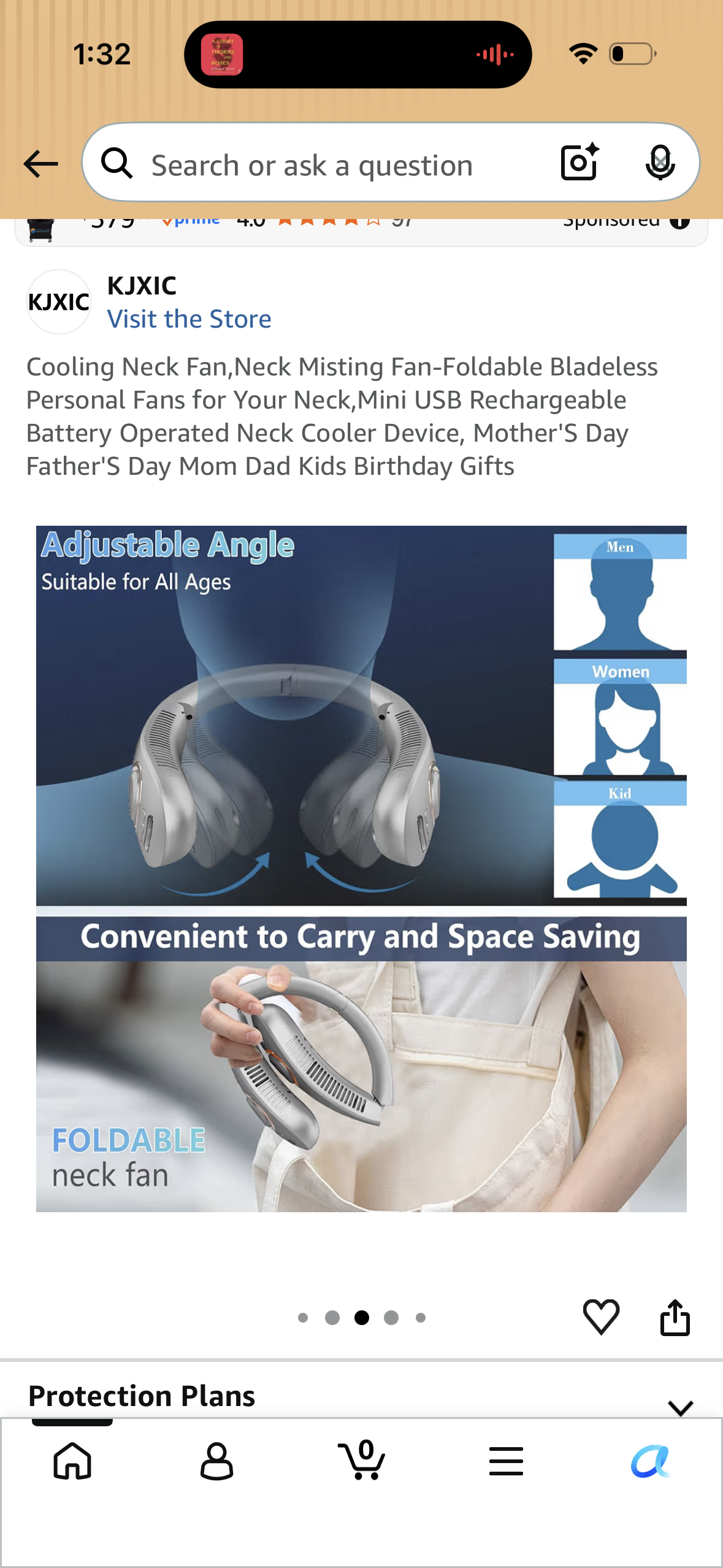 Cooling Neck Fan,Neck Misting Fan-Foldable Bladeless Personal Fans for Your Neck,Mini USB Rechargeable Battery Operated Neck Cooler Device, Mother'S Day Father'S Day Mom Dad Kids Birthday Gifts