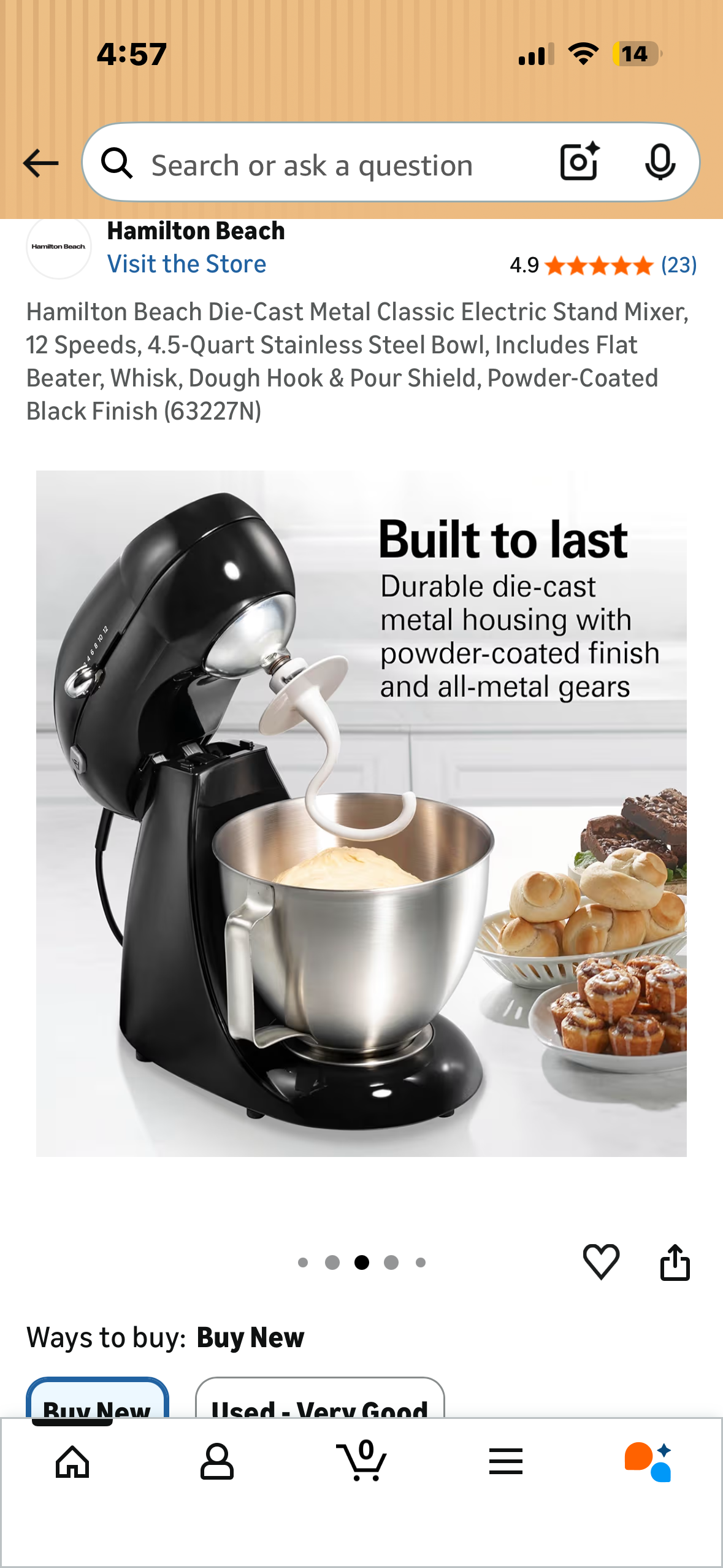 Hamilton Beach Die-Cast Metal Classic Electric Stand Mixer, 12 Speeds, 4.5-Quart Stainless Steel Bowl, Includes Flat Beater, Whisk, Dough Hook & Pour Shield, Powder-Coated Black Finish (R897)