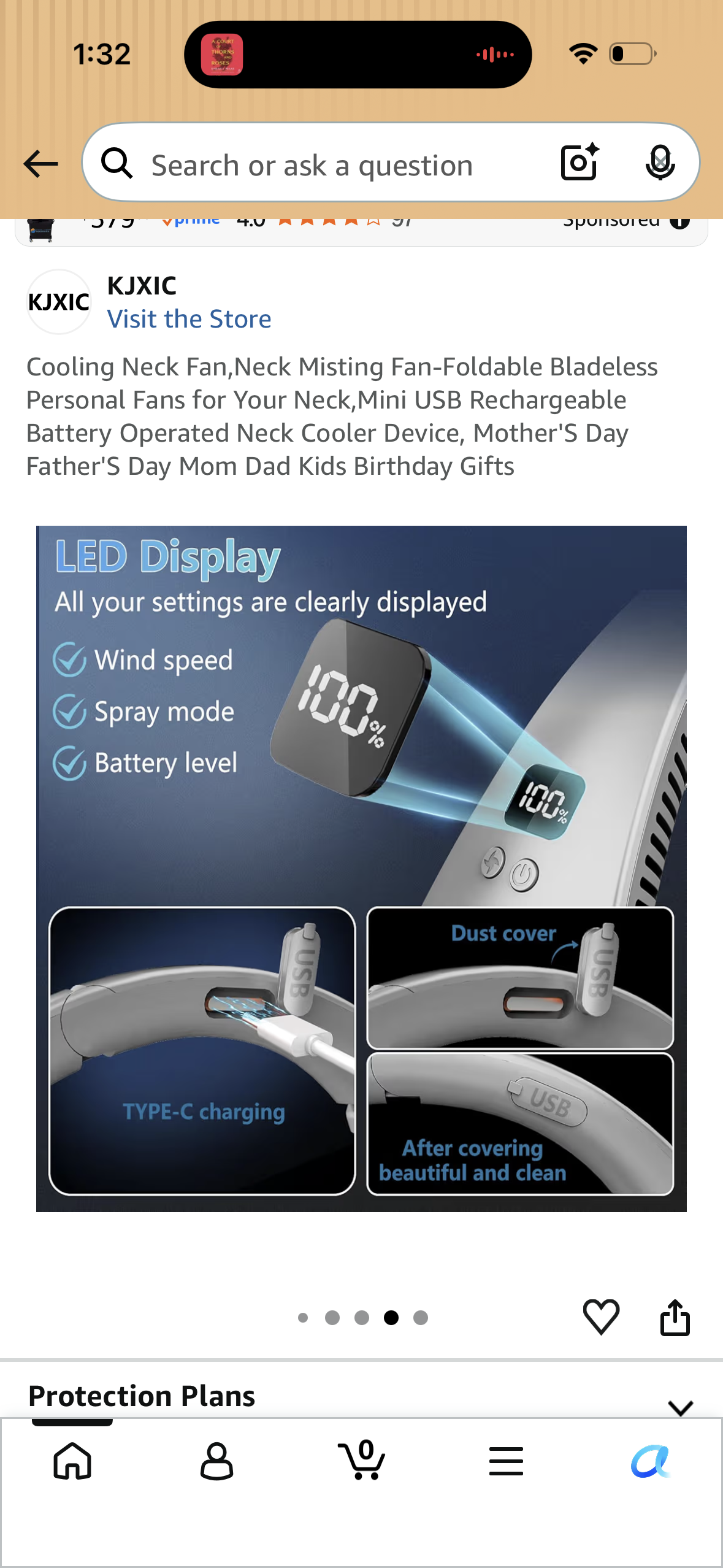 Cooling Neck Fan,Neck Misting Fan-Foldable Bladeless Personal Fans for Your Neck,Mini USB Rechargeable Battery Operated Neck Cooler Device, Mother'S Day Father'S Day Mom Dad Kids Birthday Gifts